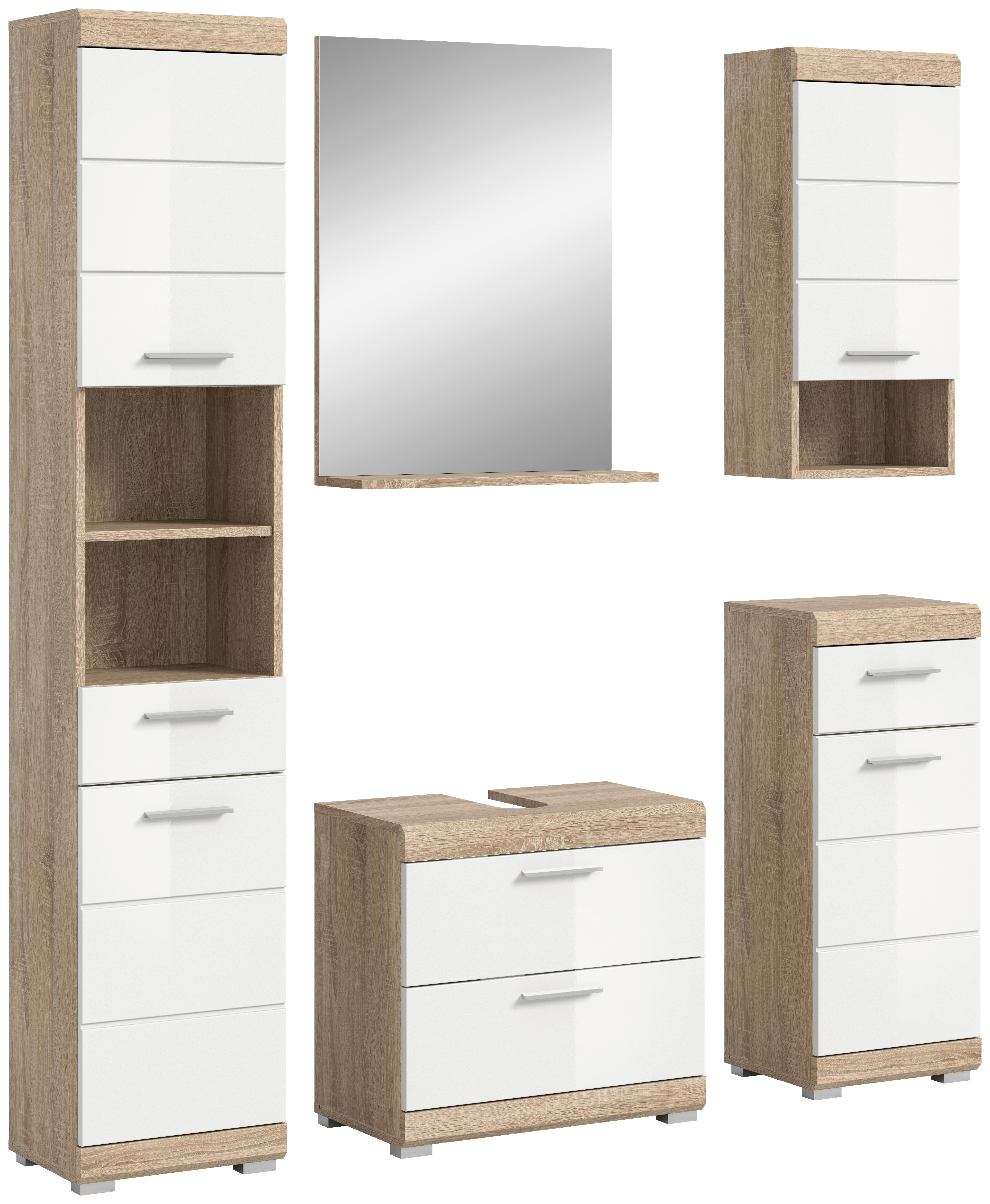 Kopalnica Lambada, Barva Hrasta, Bela, 5-Delna - srebrne barve/bela, Moderno, umetna masa/steklo (134cm) - MID.YOU