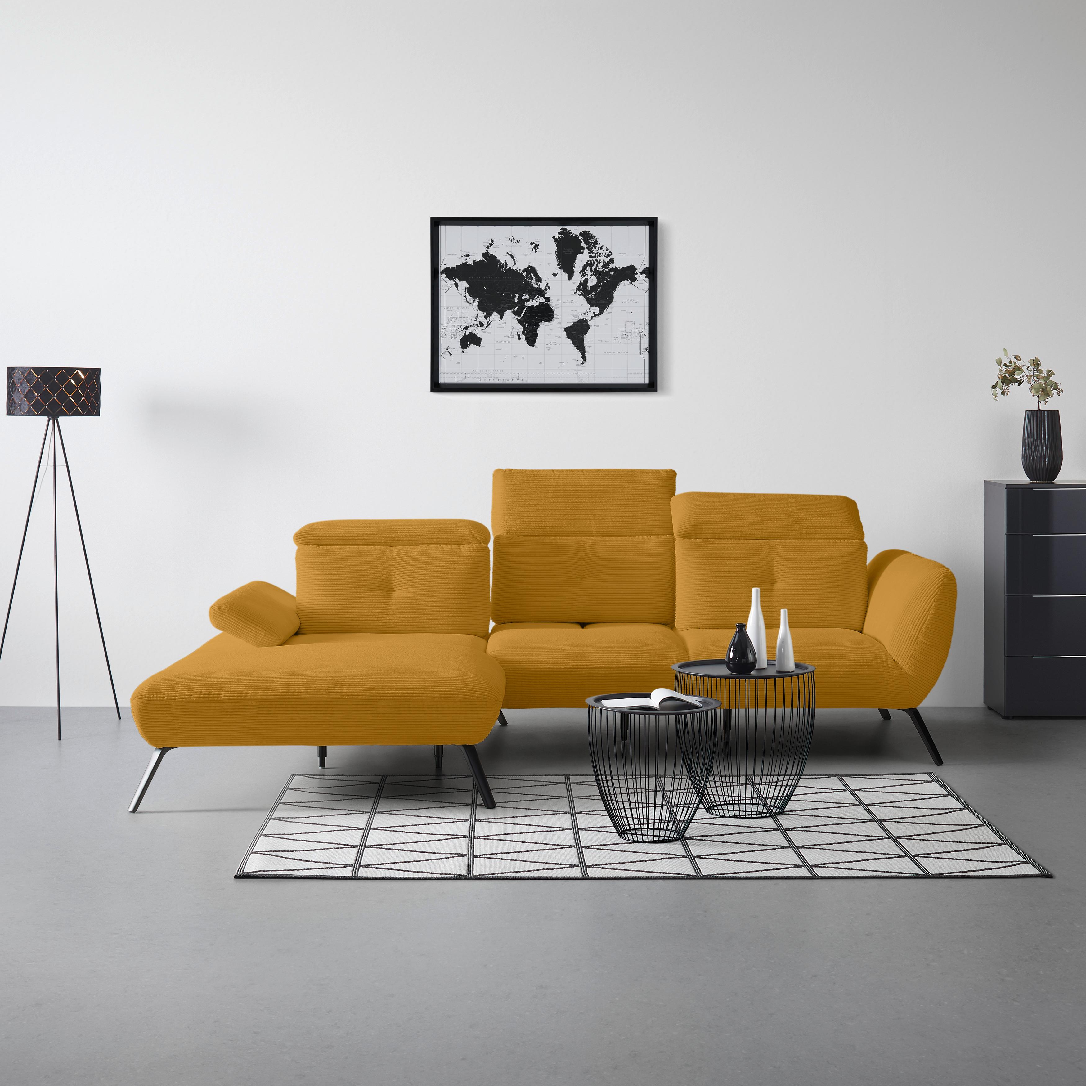 Wohnlandschaft Seattle Senfgelb - Senfgelb/Schwarz, MODERN, Holzwerkstoff/Textil (196/301cm) - Premium Living
