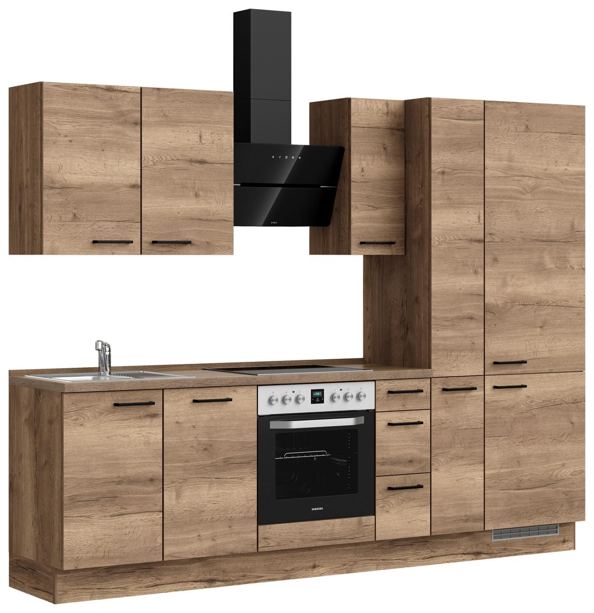 Küchenblock Structura High m. Geräten Eiche dunkel - Eiche dunkel/Schwarz, MODERN, Holzwerkstoff/Metall (270cm) - Nobilia