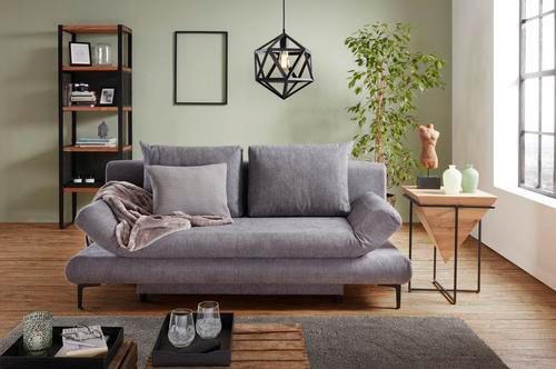 Schlafsofa in Dunkelgrau mit Bettfunktion - Dunkelgrau/Hellgrau, MODERN, Kunststoff/Textil (191/42-76/86cm) - Based