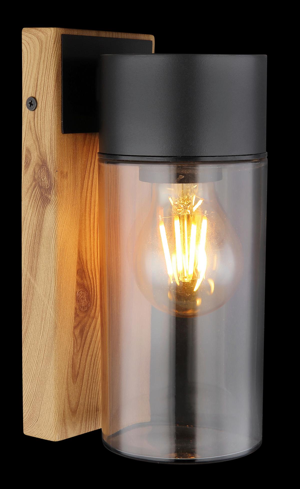 Außenleuchte Etsi Schwarz max. 40 Watt - Schwarz, Natur, Glas/Metall (9/22,5cm) - Globo