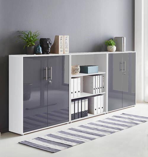 Aktenschrank Office Edition Sw Set 9 Weiß/Anthrazit - Anthrazit Hochglanz/Weiß, MODERN, Holzwerkstoff (253,2/113,6/33cm) - MID.YOU