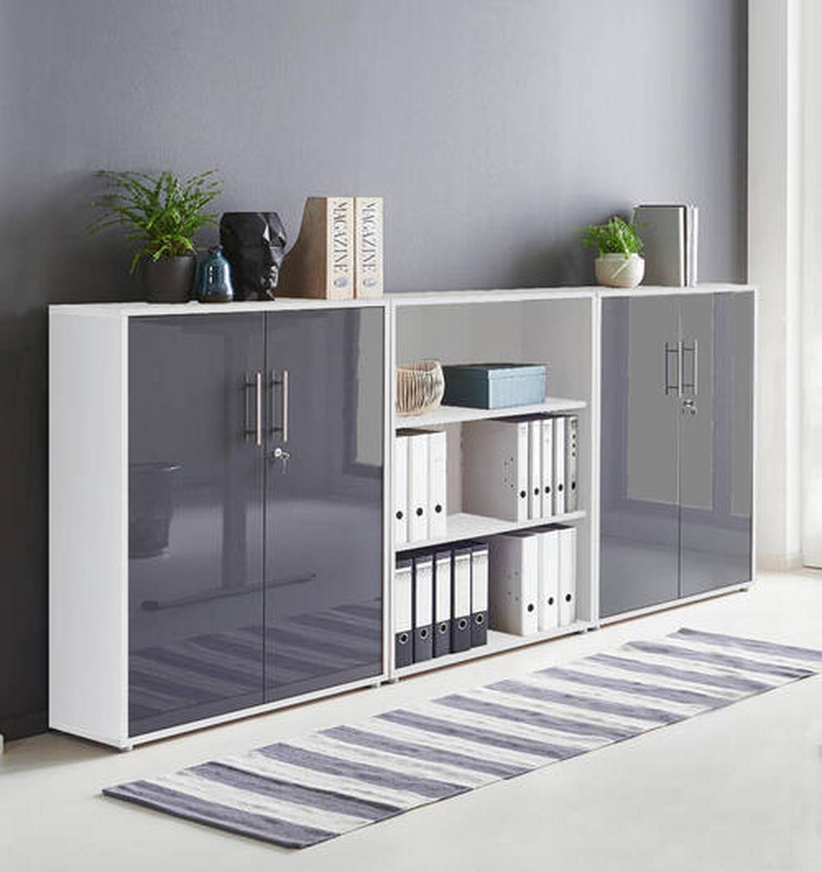 Aktenschrank Office Edition Sw Set 9 Weiß/Anthrazit - Anthrazit Hochglanz/Weiß, MODERN, Holzwerkstoff (253,2/113,6/33cm) - MID.YOU