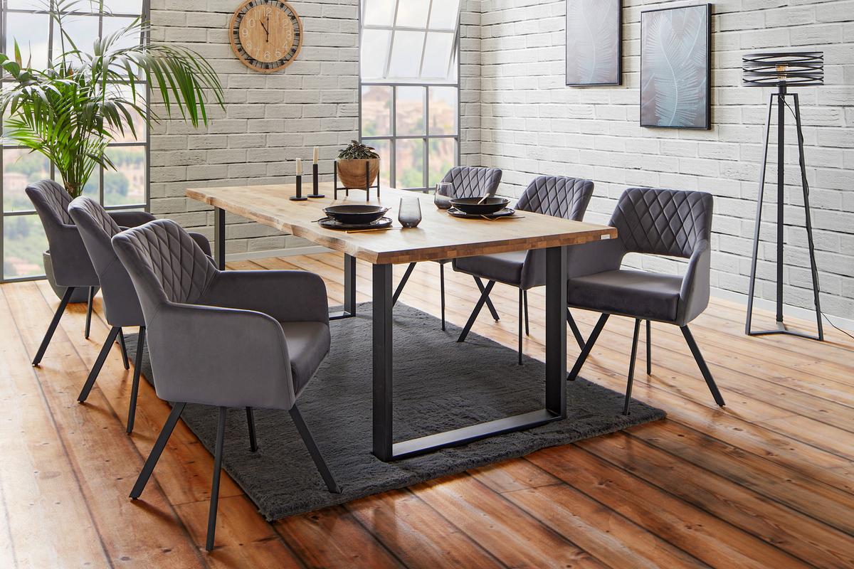 Jedilna Miza Wood, Hrast, Masivno, 220x100 - črna/naravne barve, Konvencionalno, kovina/les (220/75/100cm) - James Wood