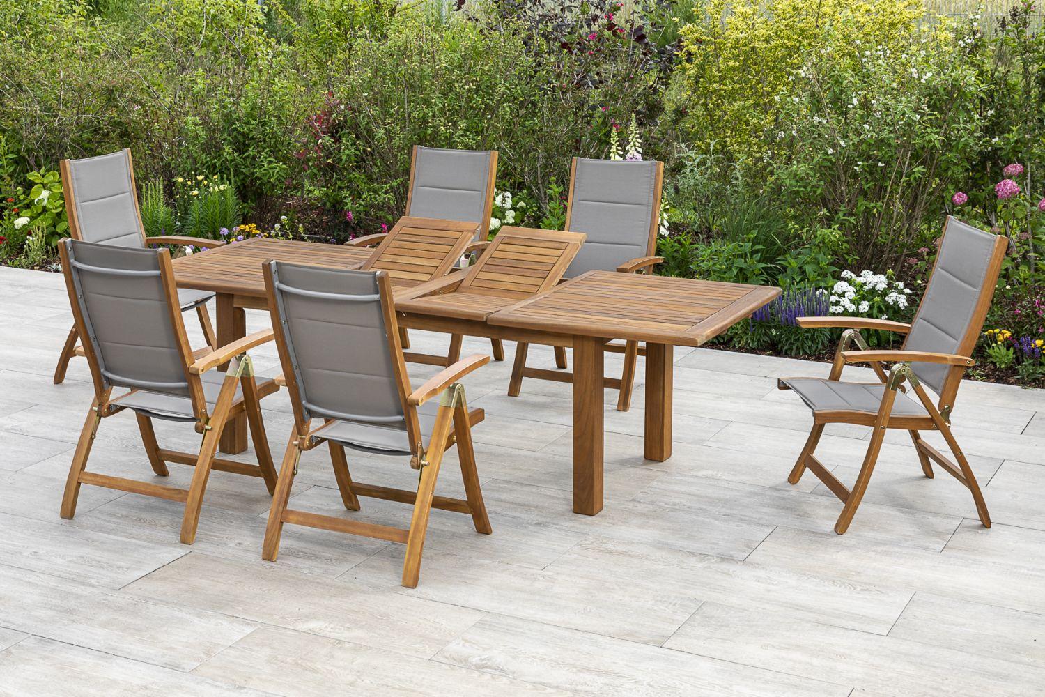 Gartentischgruppe Acapulco 7-tlg. in Grau Akazie - Grau/Akaziefarben, Basics, Holz/Textil - Gardenson