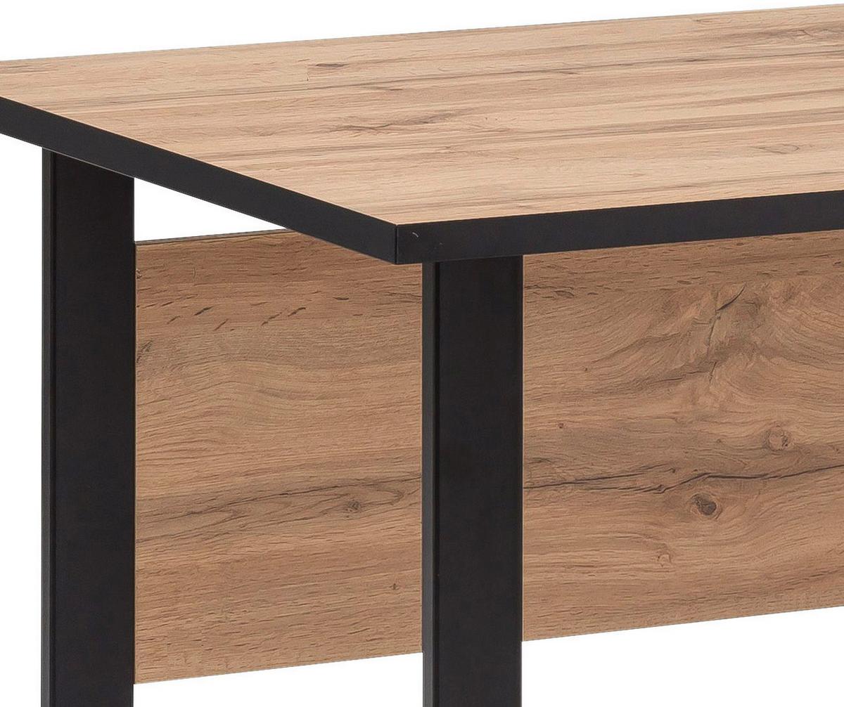 Schreibtisch Serie 2000 ca. 160x75 cm Eiche - Eichefarben/Schwarz, KONVENTIONELL, Holzwerkstoff/Metall (160/75/73,2cm) - MID.YOU