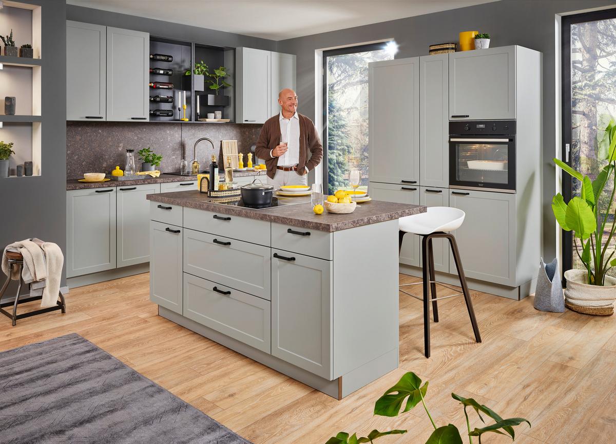 Einbauküche Focus in Grau - Grau, ROMANTIK / LANDHAUS, Holzwerkstoff - Nolte Küchen