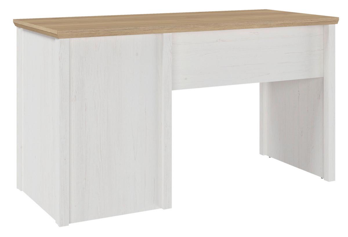 Schreibtisch Korsika Eiche-/Kieferfarben - Eichefarben/Schwarz, ROMANTIK / LANDHAUS, Holzwerkstoff/Metall (136/60/76cm) - Mömax