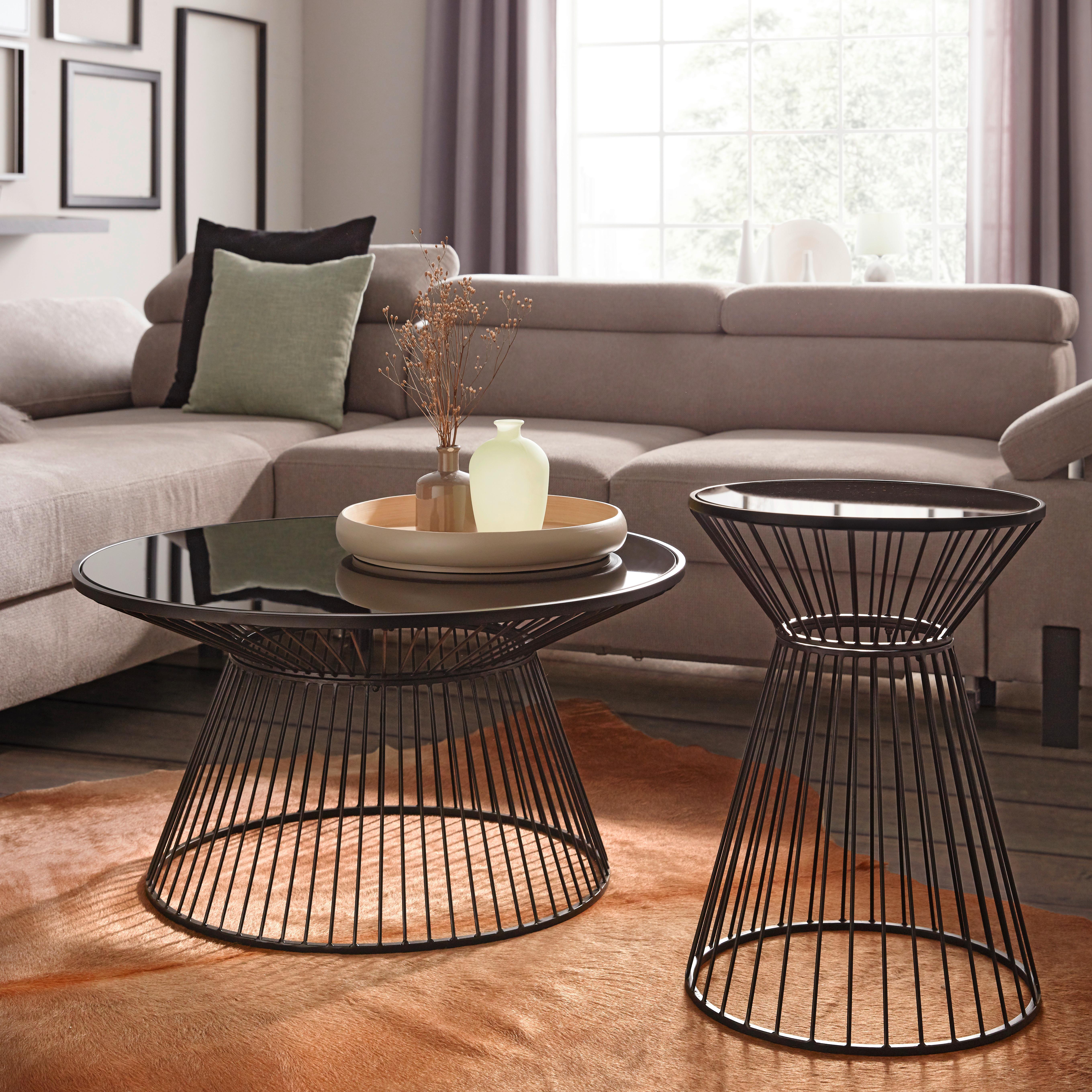 Couchtisch in Schwarz Ø ca. 80cm - Schwarz, Modern, Glas/Metall (80/80/42cm) - Mömax