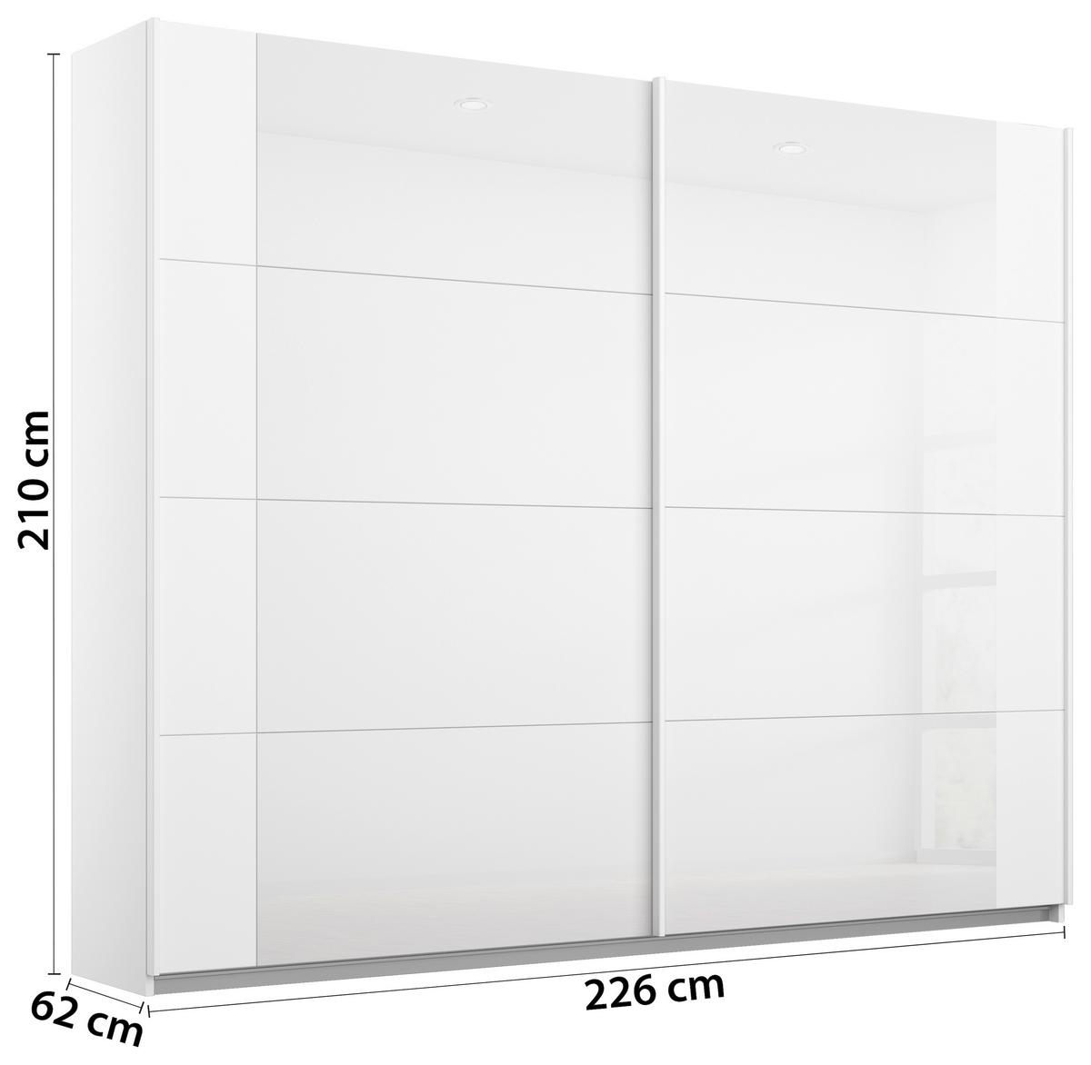 Ormar S Kliznim Vratima Artemis - bijela/bijela visoki sjaj, Moderno, staklo/drvni materijal (226/210/62cm) - Modern Living