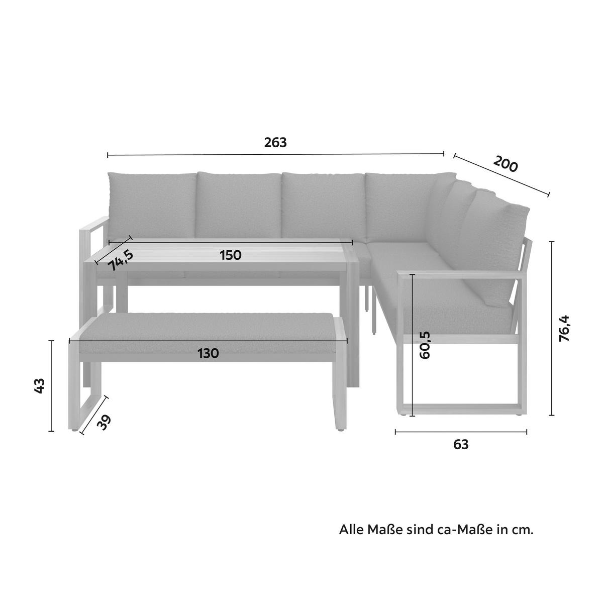 Loungegarniturset Duisburg in Anthrazit/Teakfarben - Anthrazit/Teakfarben, Modern, Textil/Metall (265/73/202cm) - Mömax