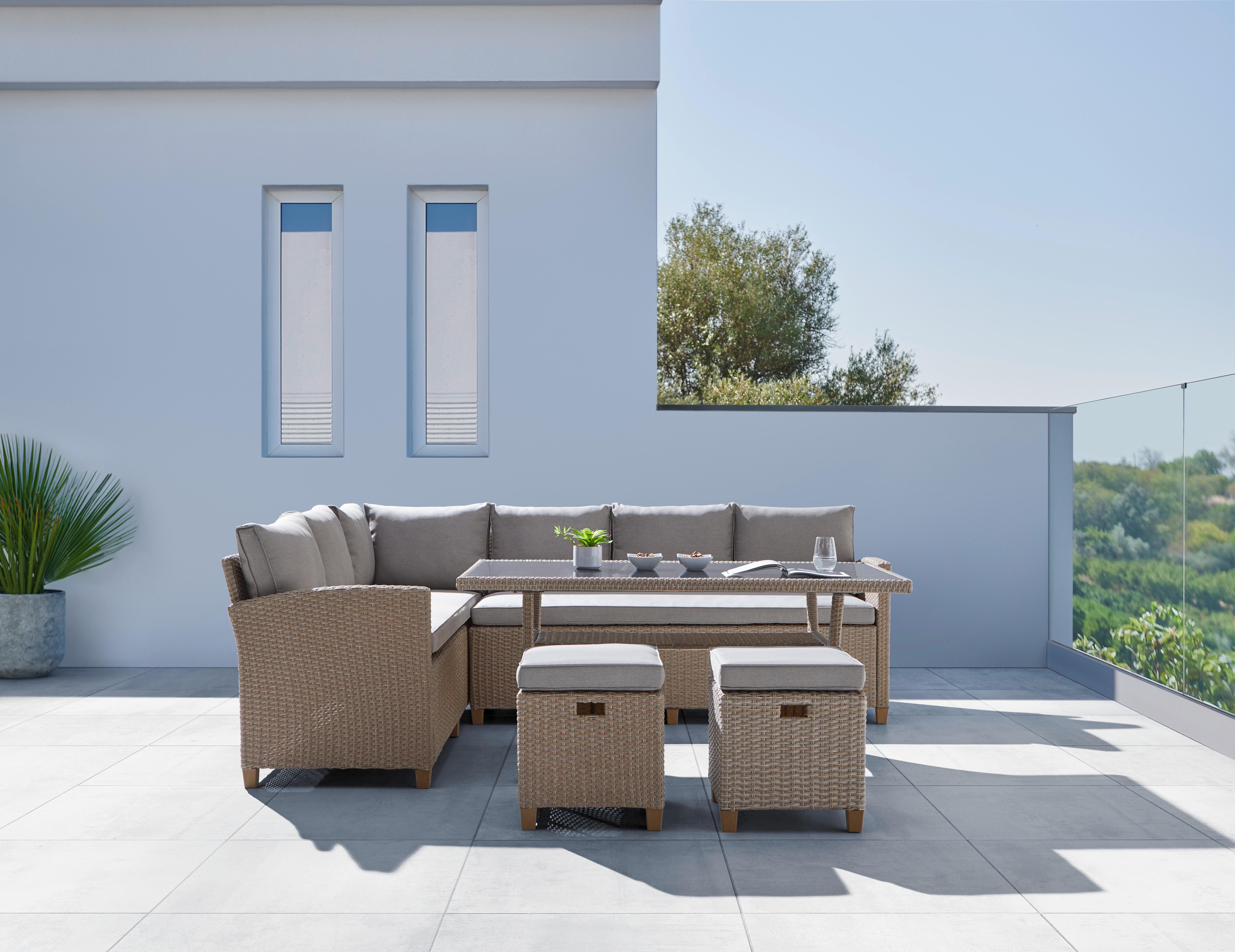 Loungegarnitur Liow 1 in Beige - Beige/Schwarz, Glas/Kunststoff (175/235cm) - Modern Living