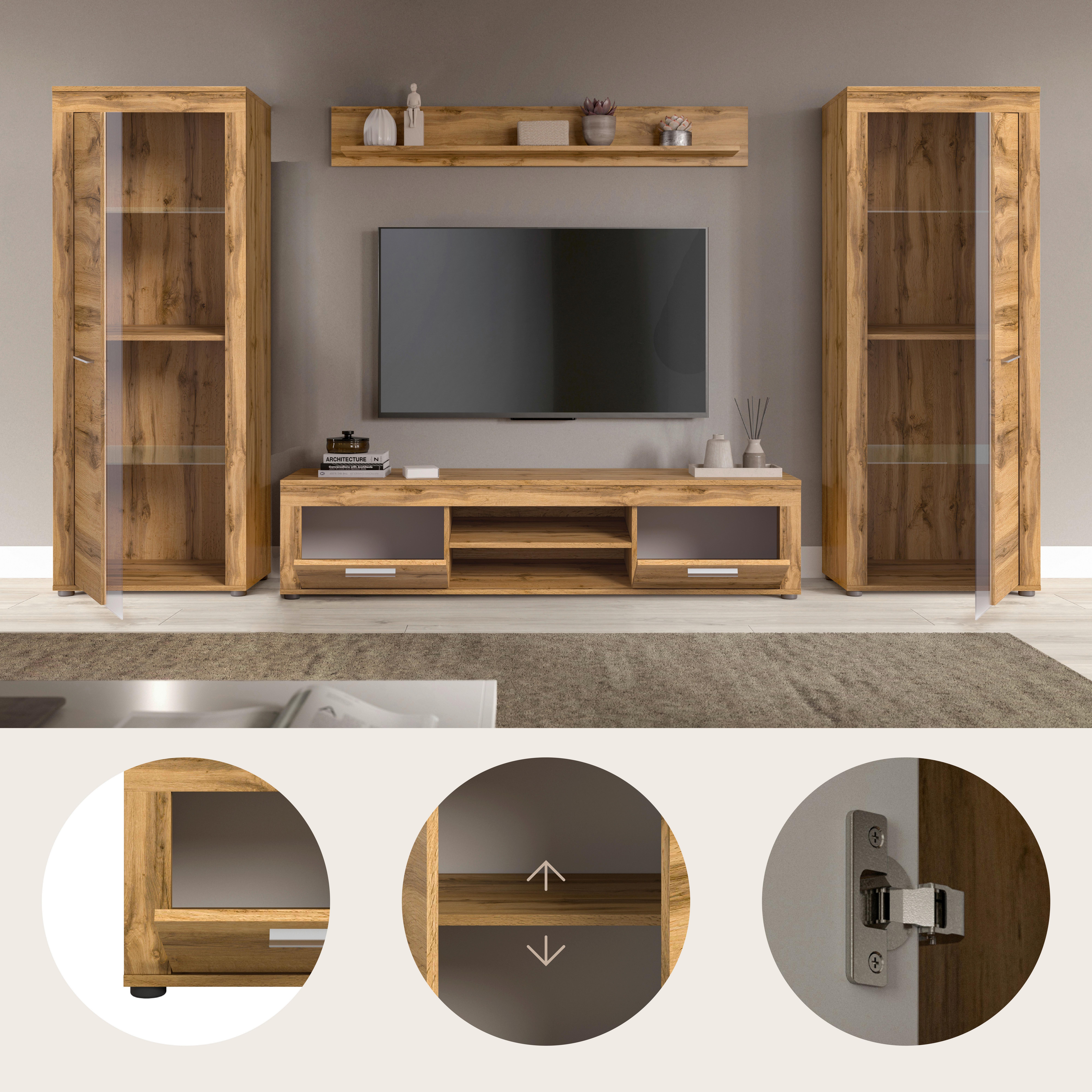 ANSAMBLU MOBILIER CAMERA DE Z JAM - stejar Wotan, Design, sticlă/material pe bază de lemn (310/159/35cm) - Modern Living
