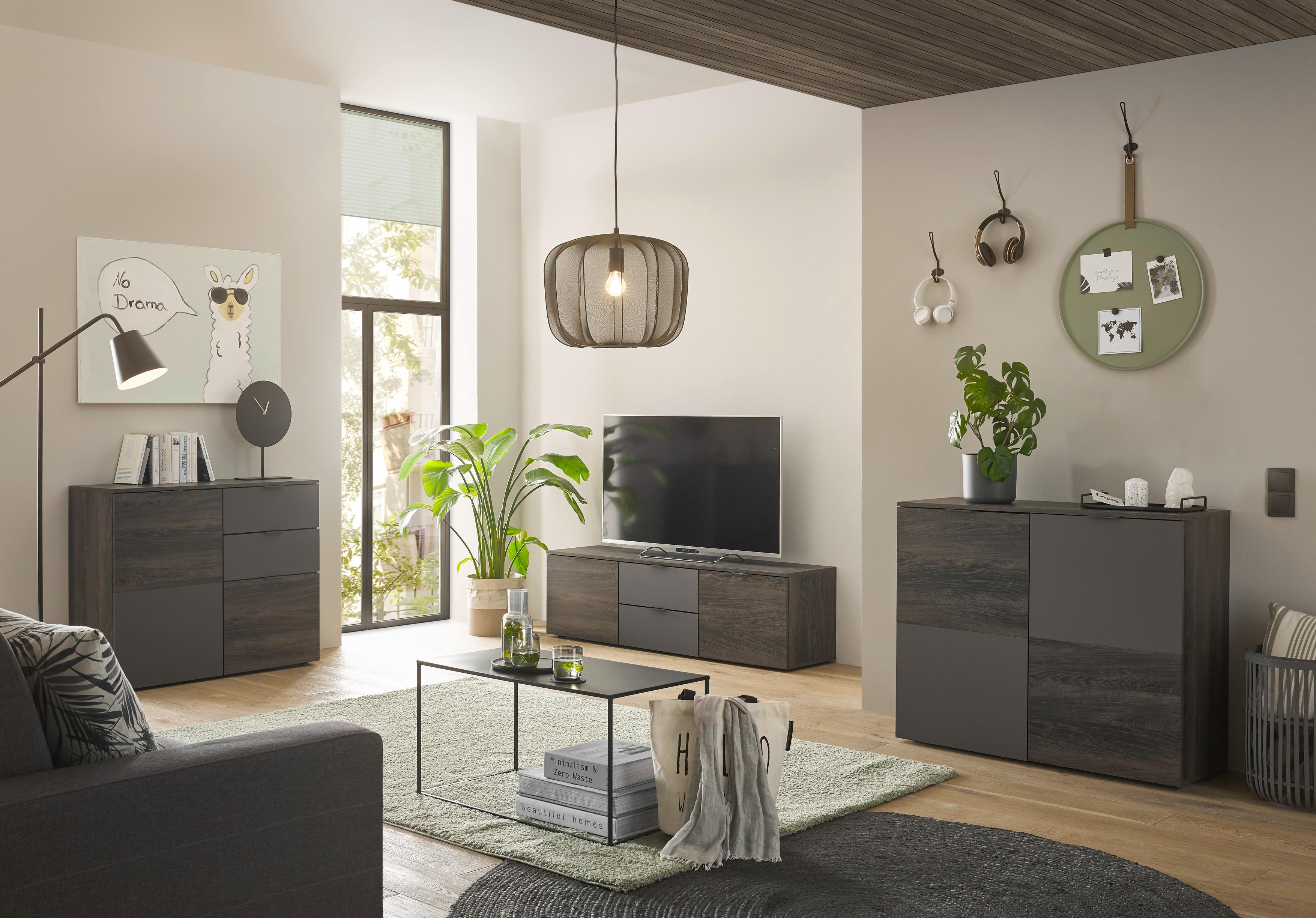 Nizka Omarica Cremona, Siva, Temni Hrast - siva, Trendi, umetna masa/leseni material (150/42/38cm) - Modern Living