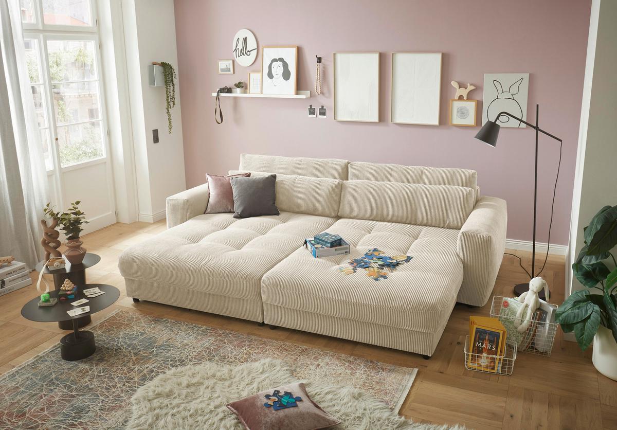 Bigsofa Barura Loveseat ca. 292x194 cm Creme - Creme/Schwarz, KONVENTIONELL, Holzwerkstoff/Kunststoff (292/90/194cm) - MID.YOU
