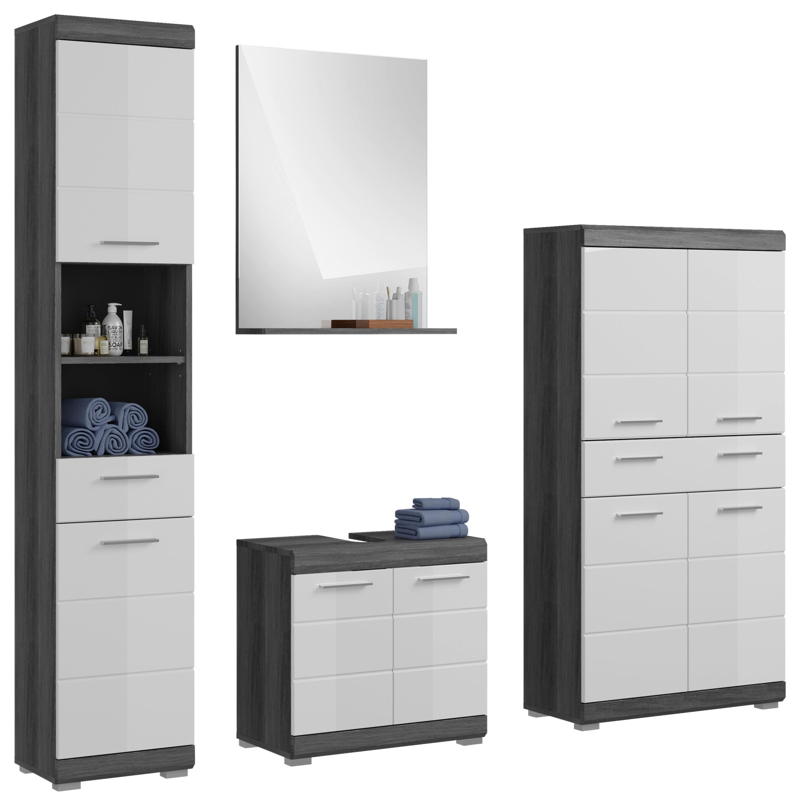 Badezimmer Scout 4-tlg. ca. 171 cm Anthrazit/Weiß - Weiß Hochglanz/Grau, MODERN, Holzwerkstoff/Kunststoff (171cm) - MID.YOU