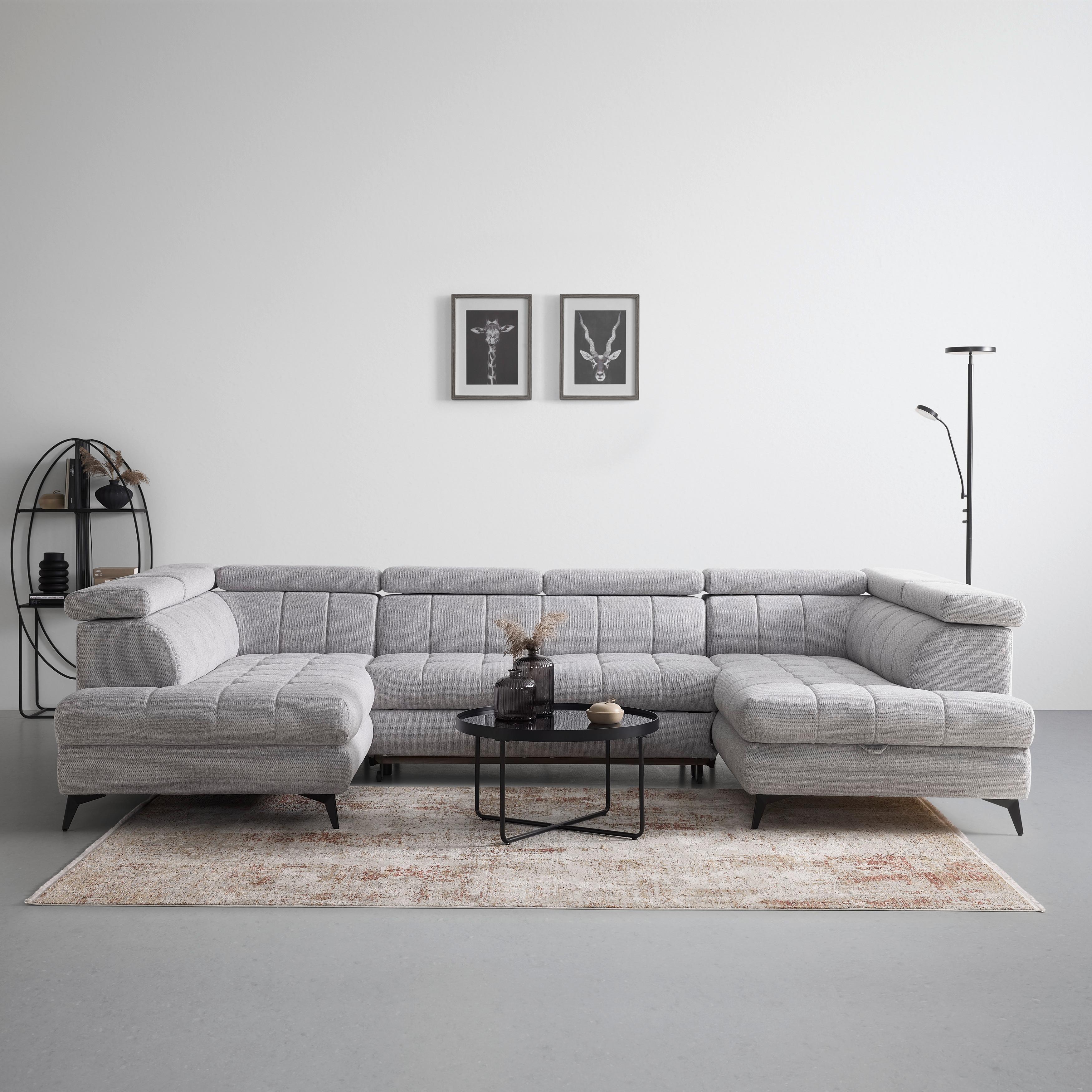 Wohnlandschaft Look Silberfarben - Silberfarben/Schwarz, MODERN, Holz/Textil (343/82-100/195cm) - Mömax