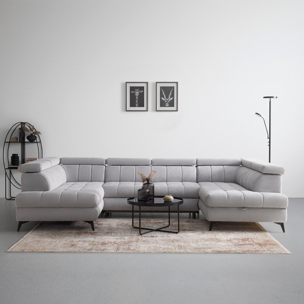 Wohnlandschaft Look Silberfarben - Silberfarben/Schwarz, MODERN, Holz/Textil (343/82-100/195cm) - Mömax