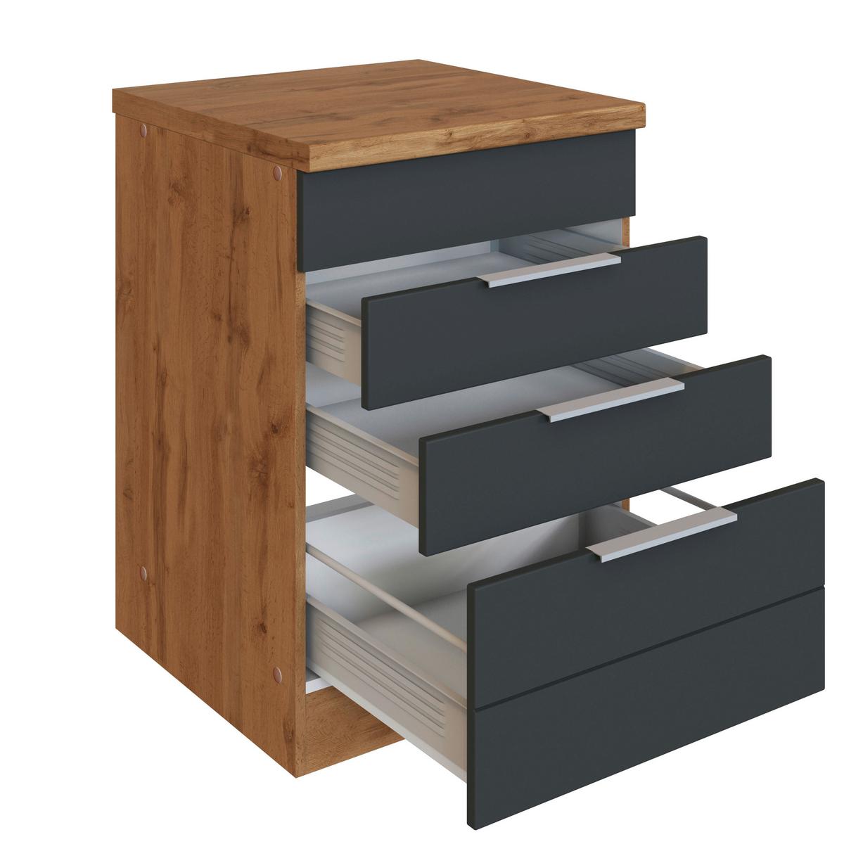 Kochfeldumbauschrank Florenz ca. 60 cm Grau/Eiche - Eiche Wotan/Grau, Design, Holzwerkstoff/Metall (60/86/60cm) - Held