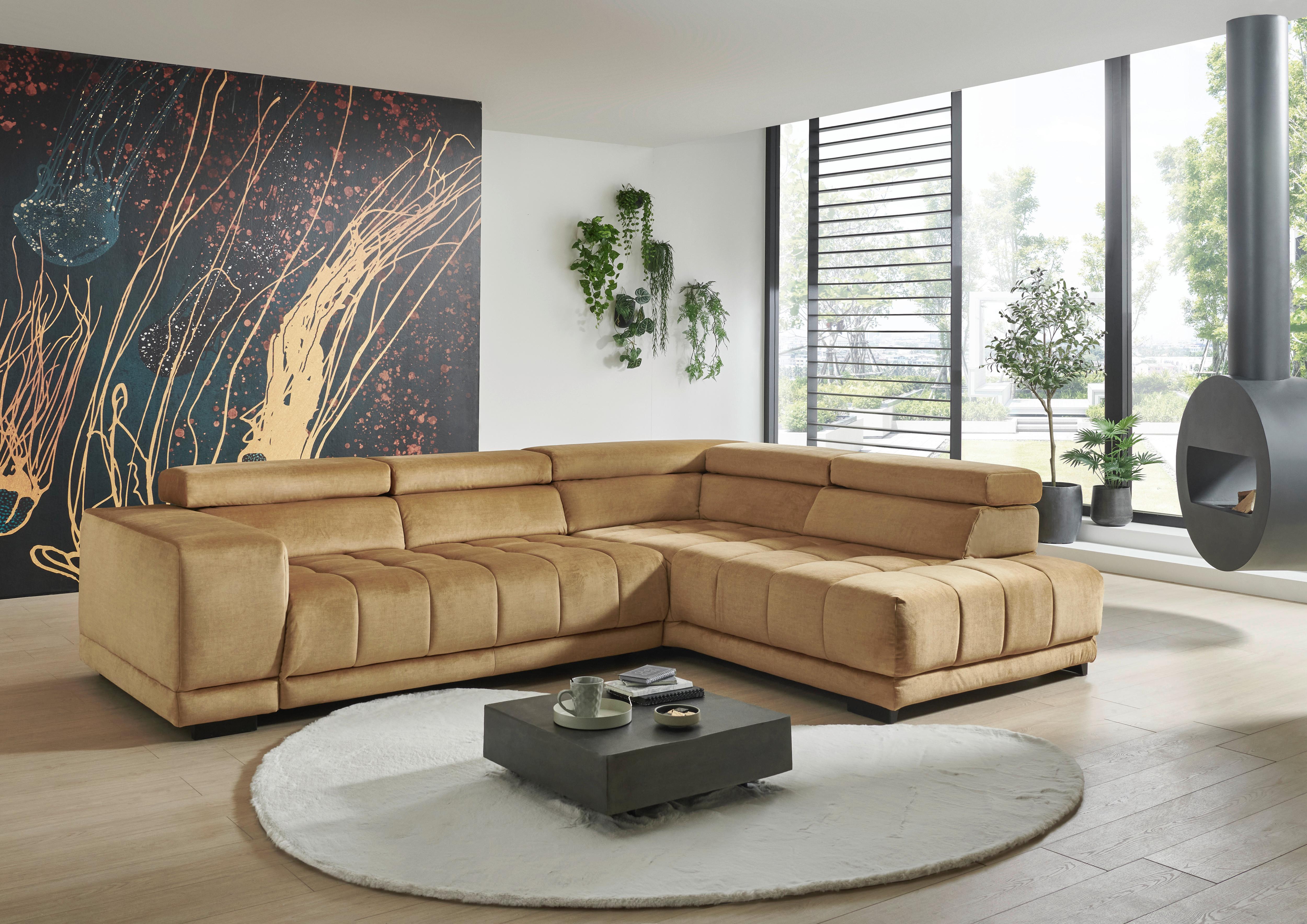 Sarokgarnitúra Solero - arany, Lifestyle, műanyag/faalapú anyag (298/233cm) - Premium Living