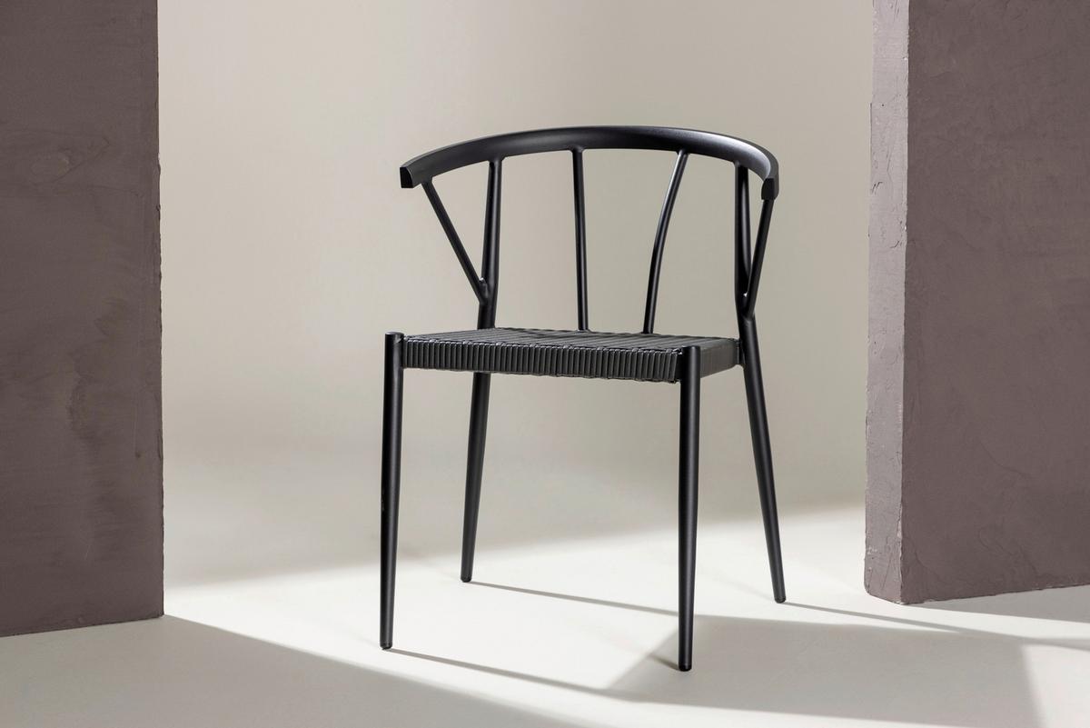 Gartenstuhl 6er-Set Stina ca. 47x79,5x49 cm Schwarz - Schwarz, KONVENTIONELL, Kunststoff/Metall (47/79,5/49cm) - Gardenson