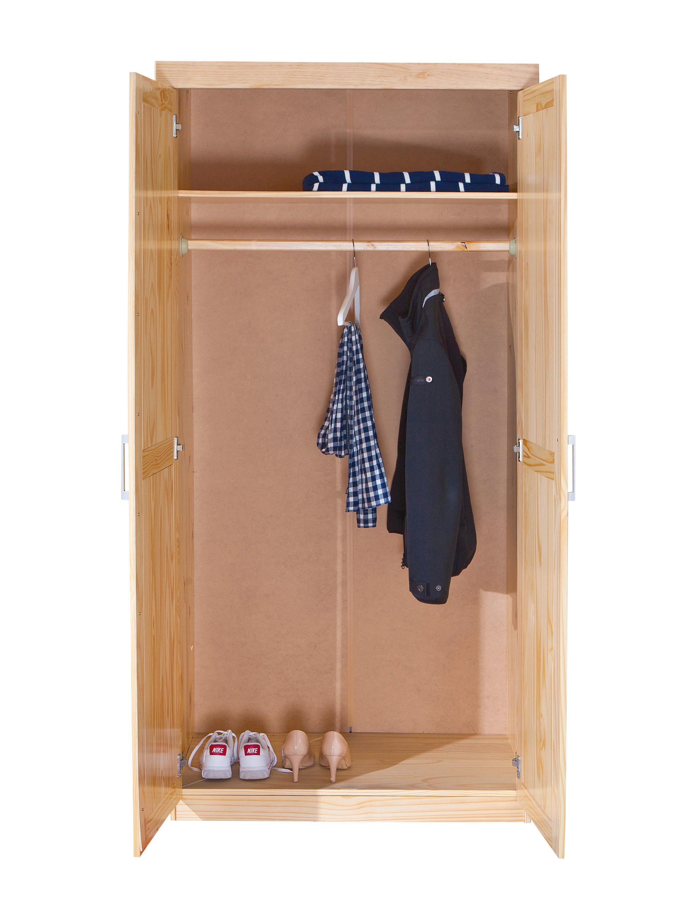 Garderobna Omara Leon, Masiven Bor, Naravno - barve bora/barve aluminija, Trendi, kovina/les (95/190/55cm) - MID.YOU
