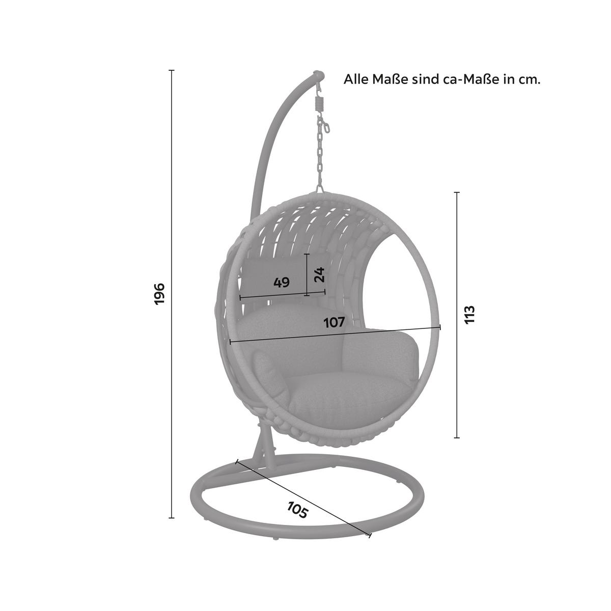 Függőfotel Mira - sötétszürke, Modern, műanyag/textil (107/196/120cm) - Bessagi Garden