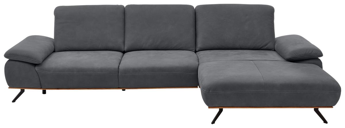 Wohnlandschaft Erling Graphitfarben - Beige/Graphitfarben, MODERN, Leder/Metall (322/89/187cm) - Premium Living