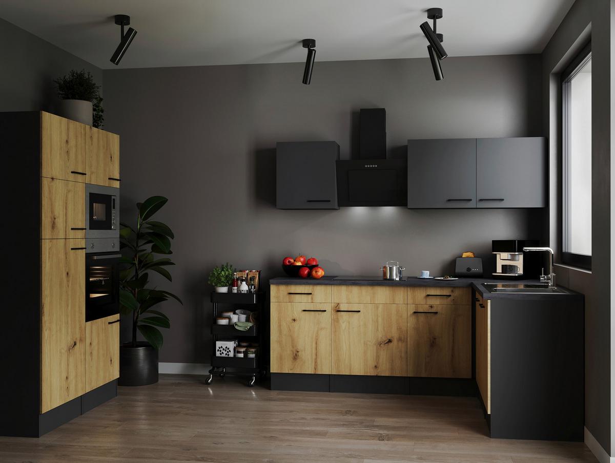 Kotna Kuhinja Z Aparati Oliver, 340x172cm - siva/črna, Design, kovina/leseni material (340/172cm) - Respekta