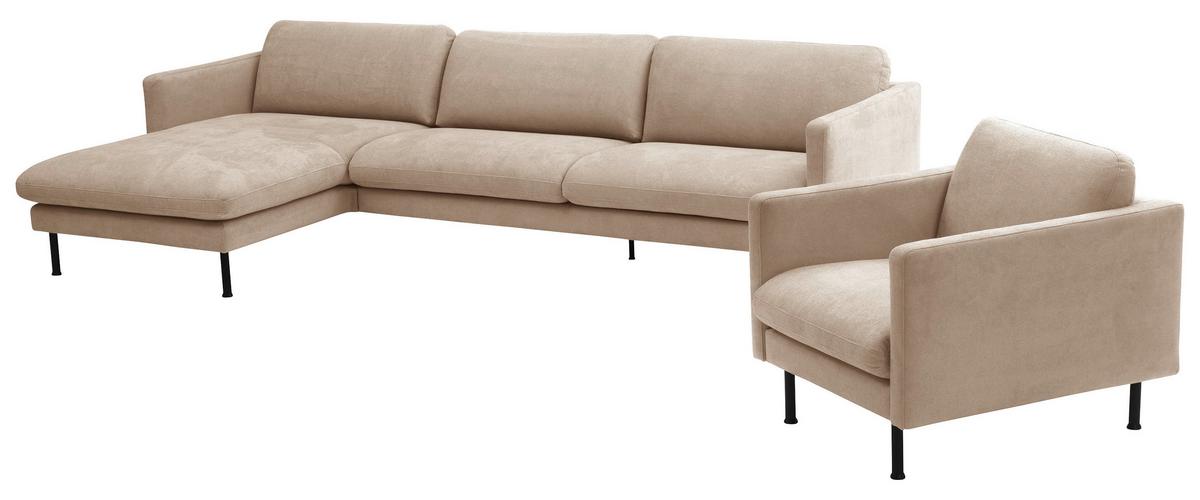 Ecksofa Nathan in Beige Flachgewebe - Beige/Schwarz, MODERN, Textil/Metall (160/286cm) - Max Winzer