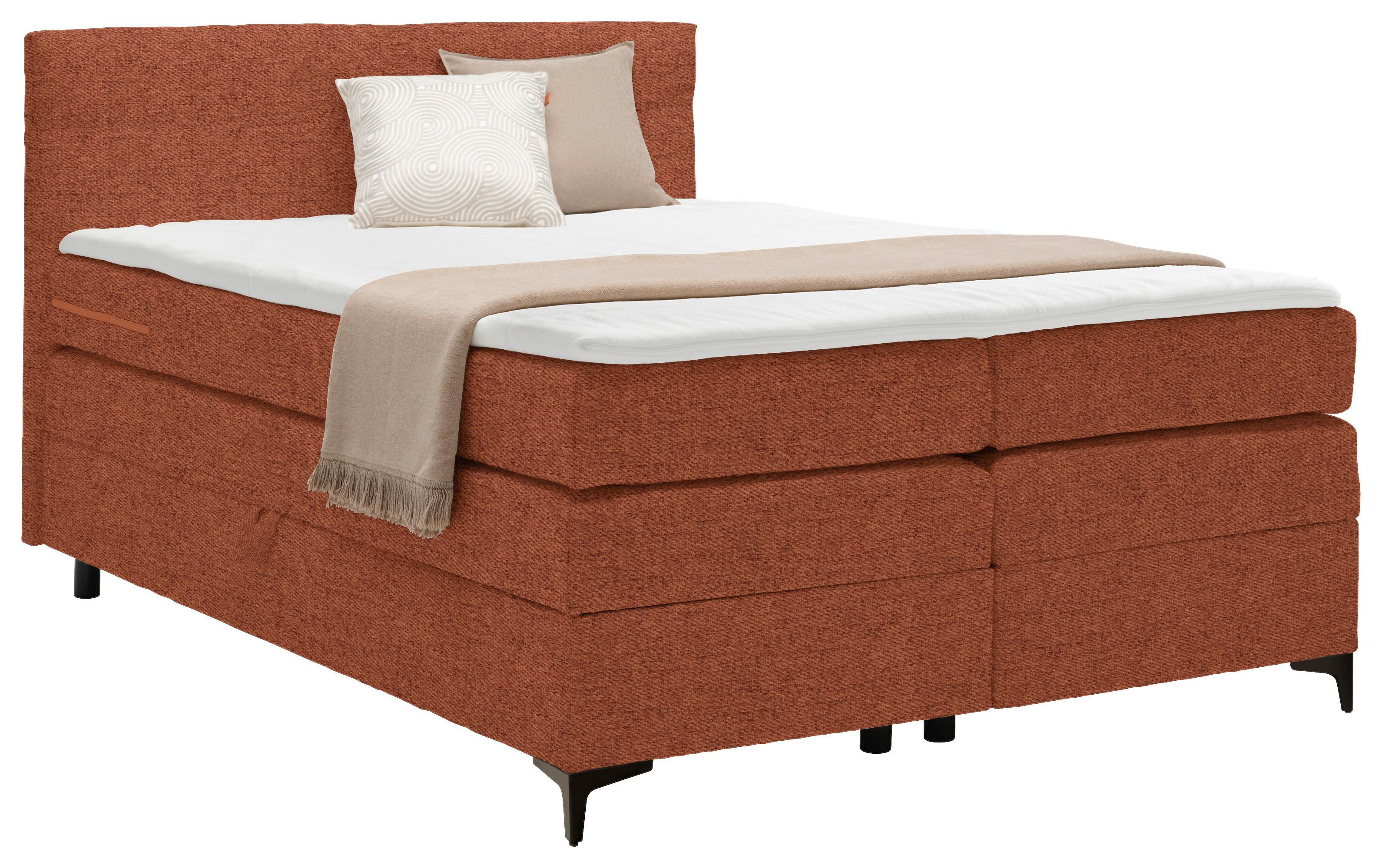 Boxspringbett Bari in Terracotta ca. 140x200cm - Terracotta/Schwarz, KONVENTIONELL, Textil/Metall (140/200cm) - Mömax