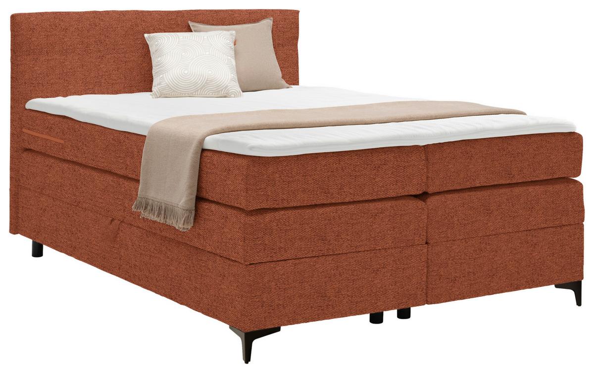 Boxspringbett Bari in Terracotta ca. 140x200cm - Terracotta/Schwarz, KONVENTIONELL, Textil/Metall (140/200cm) - Mömax