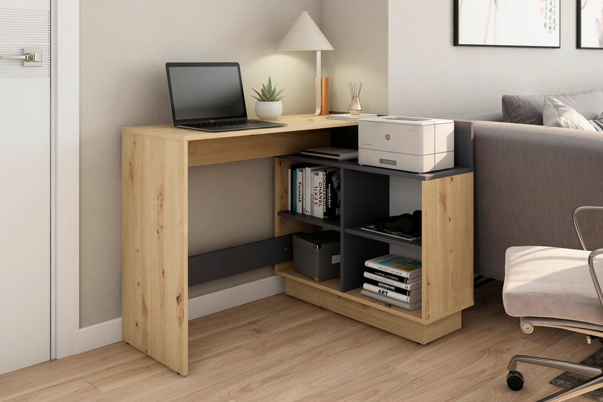 ECKSCHREIBTISCH BERNI - Graphitfarben/Eiche Artisan, MODERN, Holzwerkstoff (102/80/77,5cm) - MID.YOU