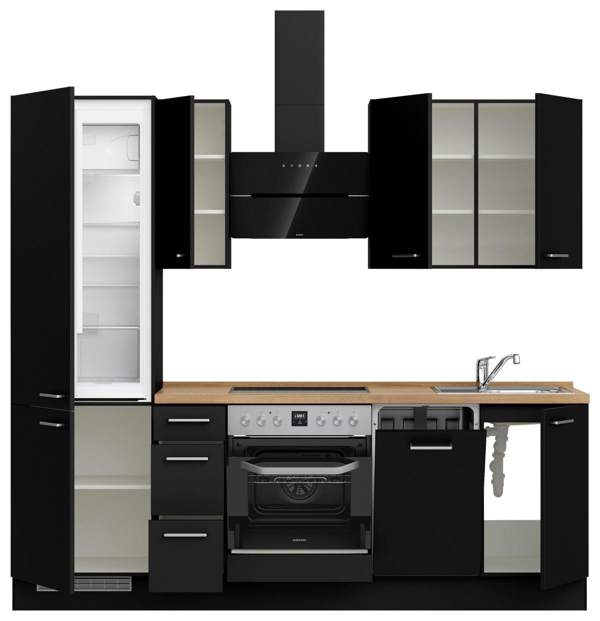 Küchenblock Touch High m. Geräten Schwarz - Edelstahlfarben/Eichefarben, MODERN, Holzwerkstoff/Metall (240cm) - Nobilia