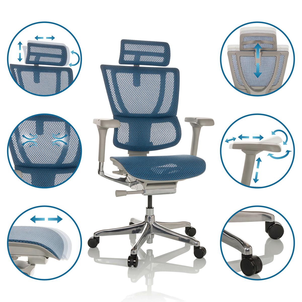 Pisarniški Stol Ergohuman Slim I G, Modra - modra/srebrne barve, Basics, kovina/umetna masa (69/116-138/66cm) - MID.YOU