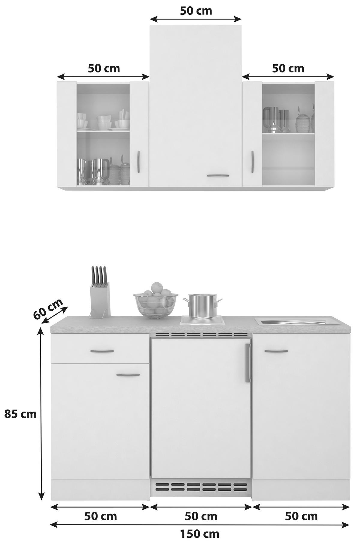 Majhna Kuhinja Z Aparati Wito, Bela - barve nerjavečega jekla/bela, Moderno, umetna masa/steklo (150,5cm) - FlexWell