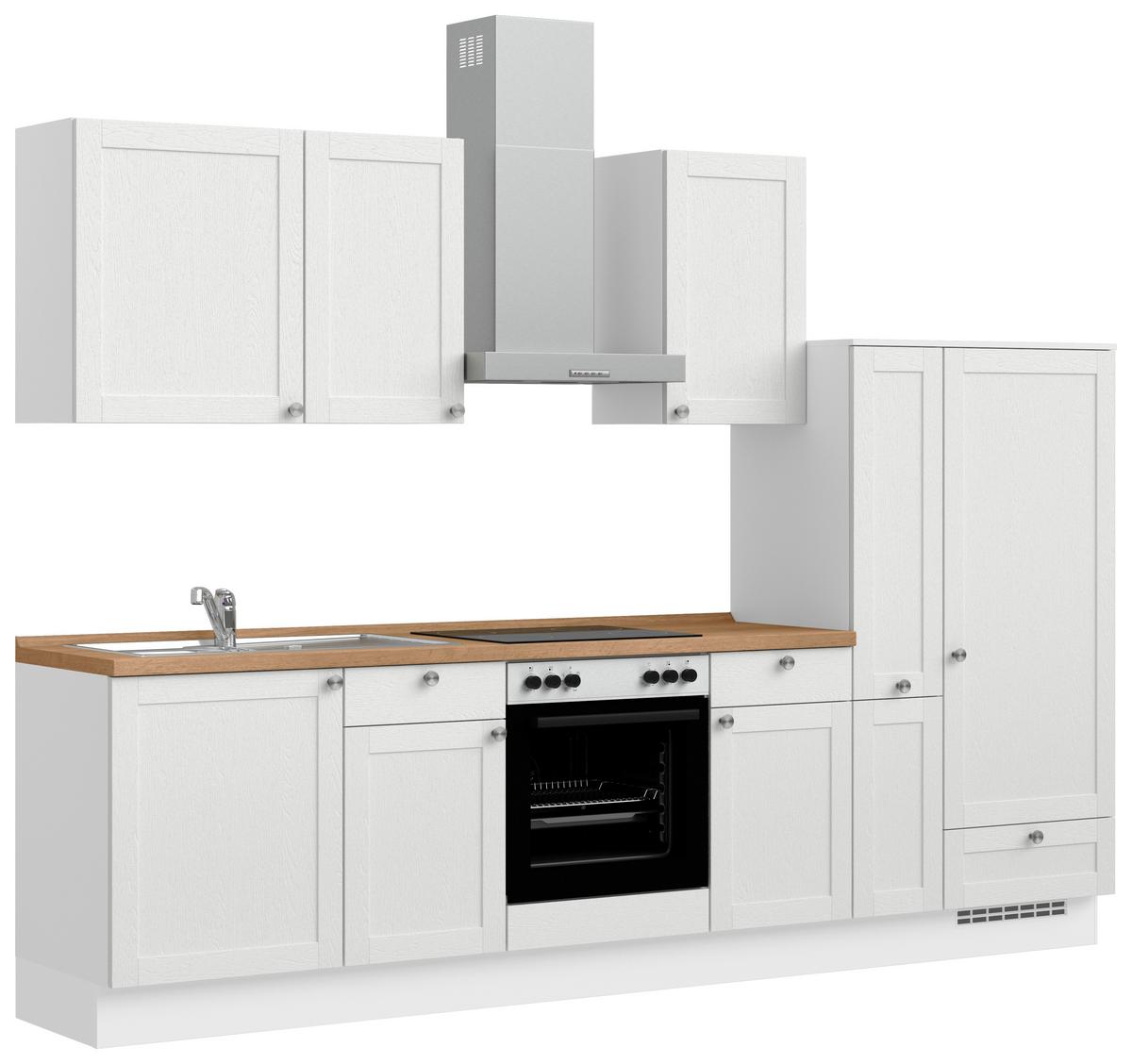 Küchenleerblock Frame Low o. Geräte Weiß - Edelstahlfarben/Eichefarben, MODERN, Holzwerkstoff/Metall (300cm) - Nobilia