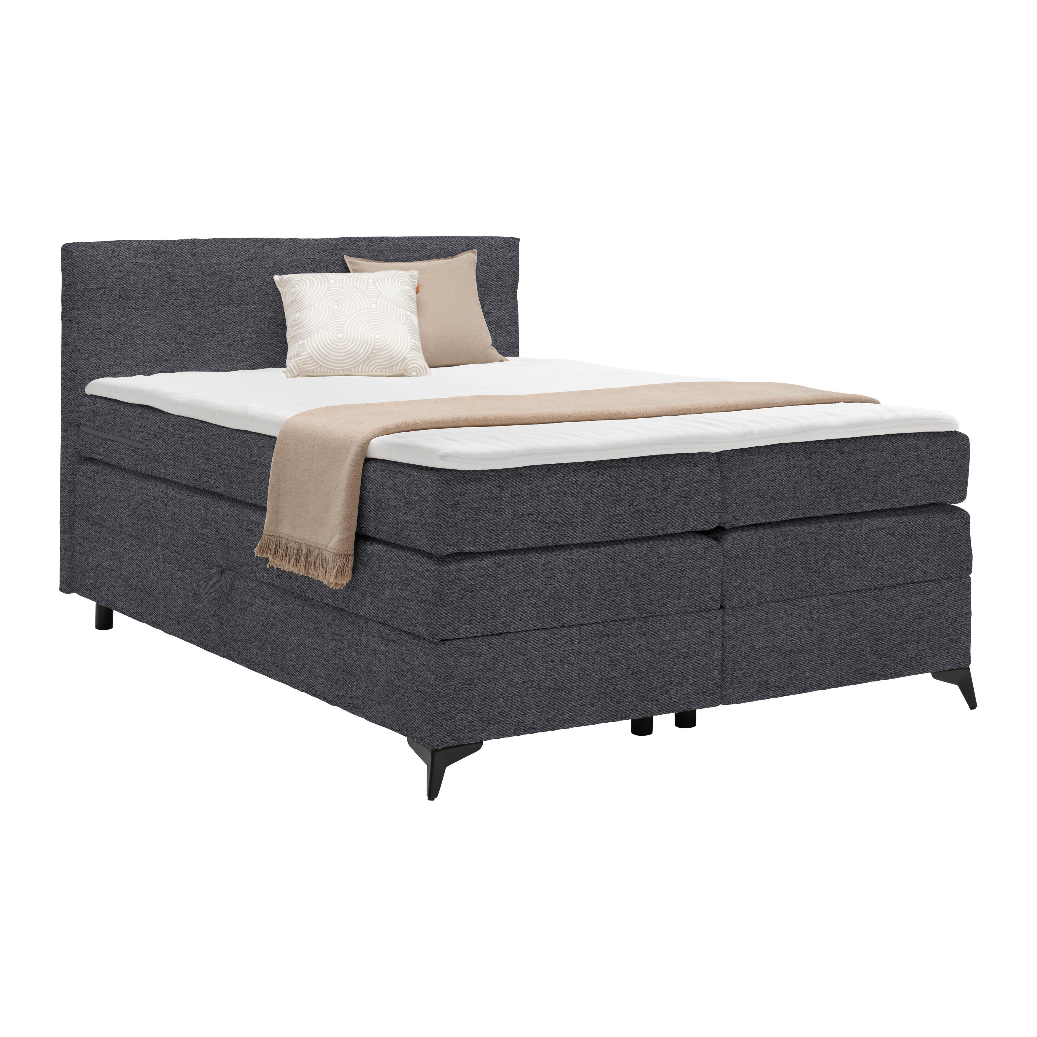 Boxspringbett Bari in Anthrazit ca. 140x200cm - Anthrazit/Schwarz, KONVENTIONELL, Textil/Metall (140/200cm) - Mömax
