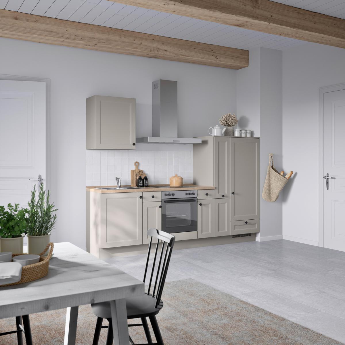 Küchenblock Cascada Low m. Geräten Grau - Eiche dunkel/Schwarz, MODERN, Holzwerkstoff/Metall (270cm) - Nobilia