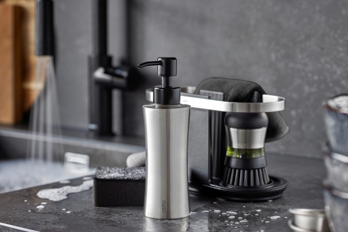 DOZOWNIK PŁYNU DO MYCIA NACZYŃ 29256 - kolor stalowy/czarny, Design, tworzywo sztuczne/metal (7,3/18,4/5,6cm) - Gefu