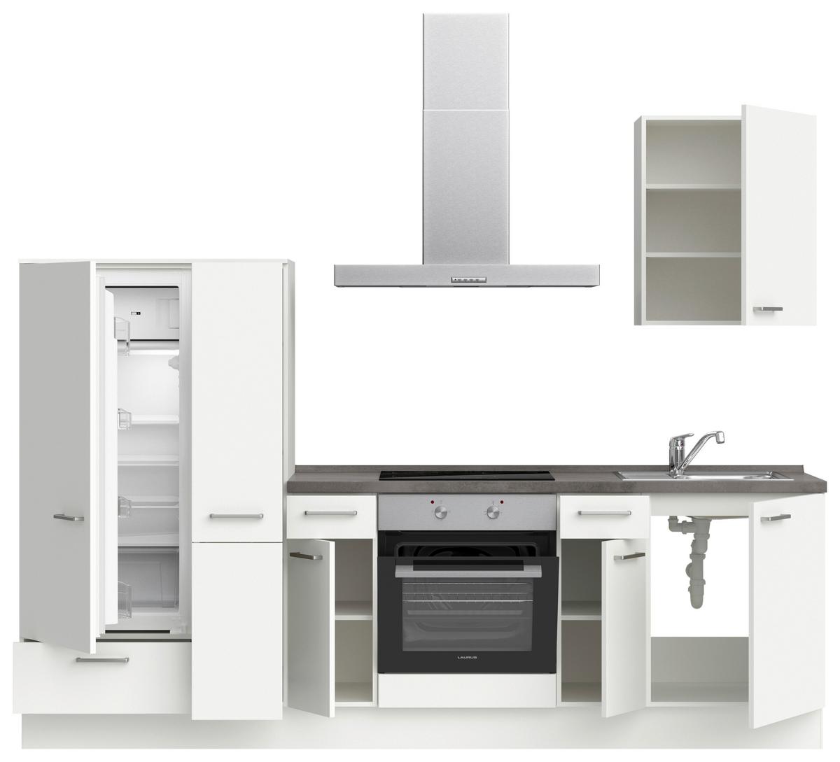 Küchenblock Touch Low m. Geräten Weiß - Schieferfarben/Edelstahlfarben, MODERN, Holzwerkstoff/Metall (270cm) - Nobilia