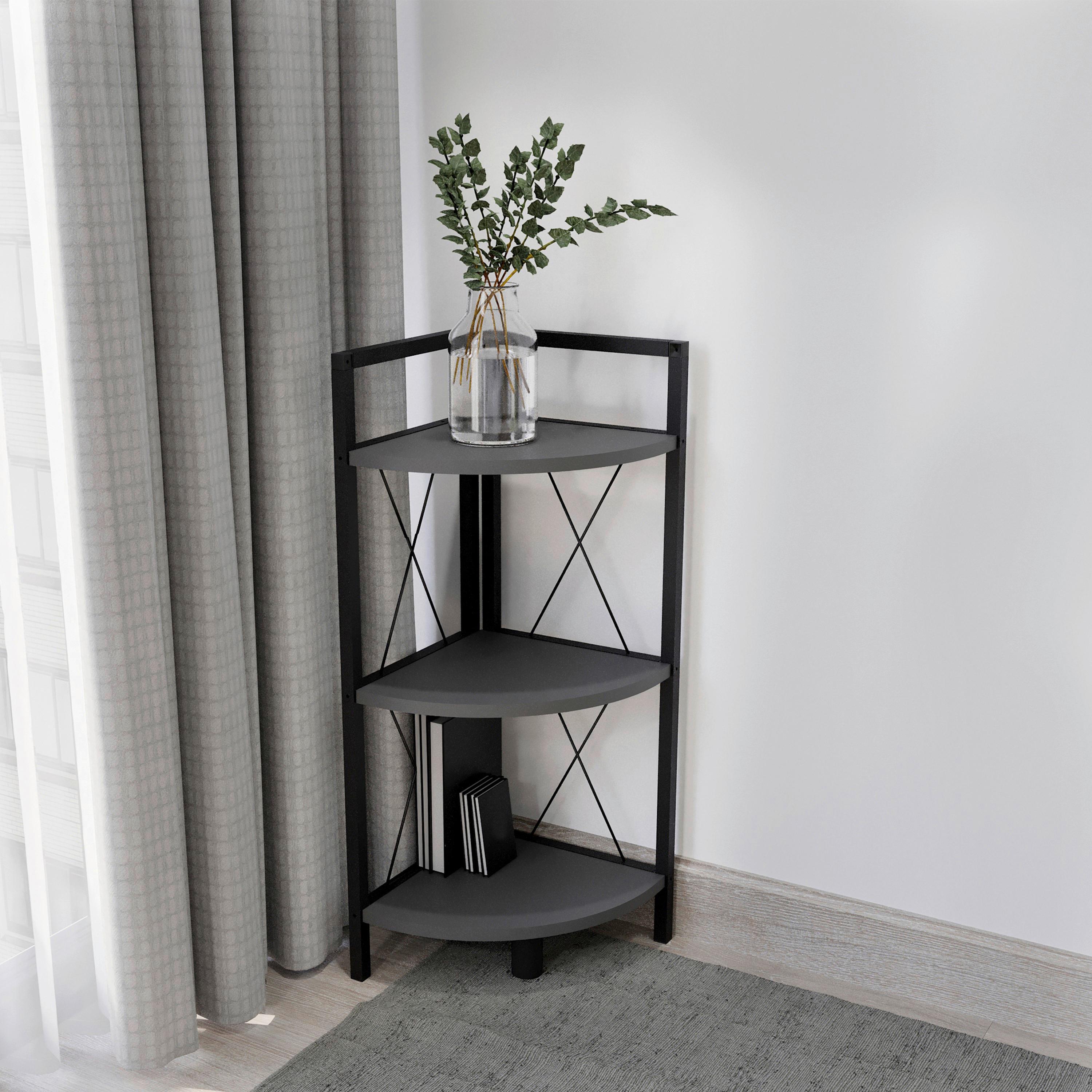 Eckregal INSASI Anthrazit ca. 34x87x34 cm - Anthrazit/Schwarz, Design, Holzwerkstoff/Metall (34/87/34cm) - MID.YOU