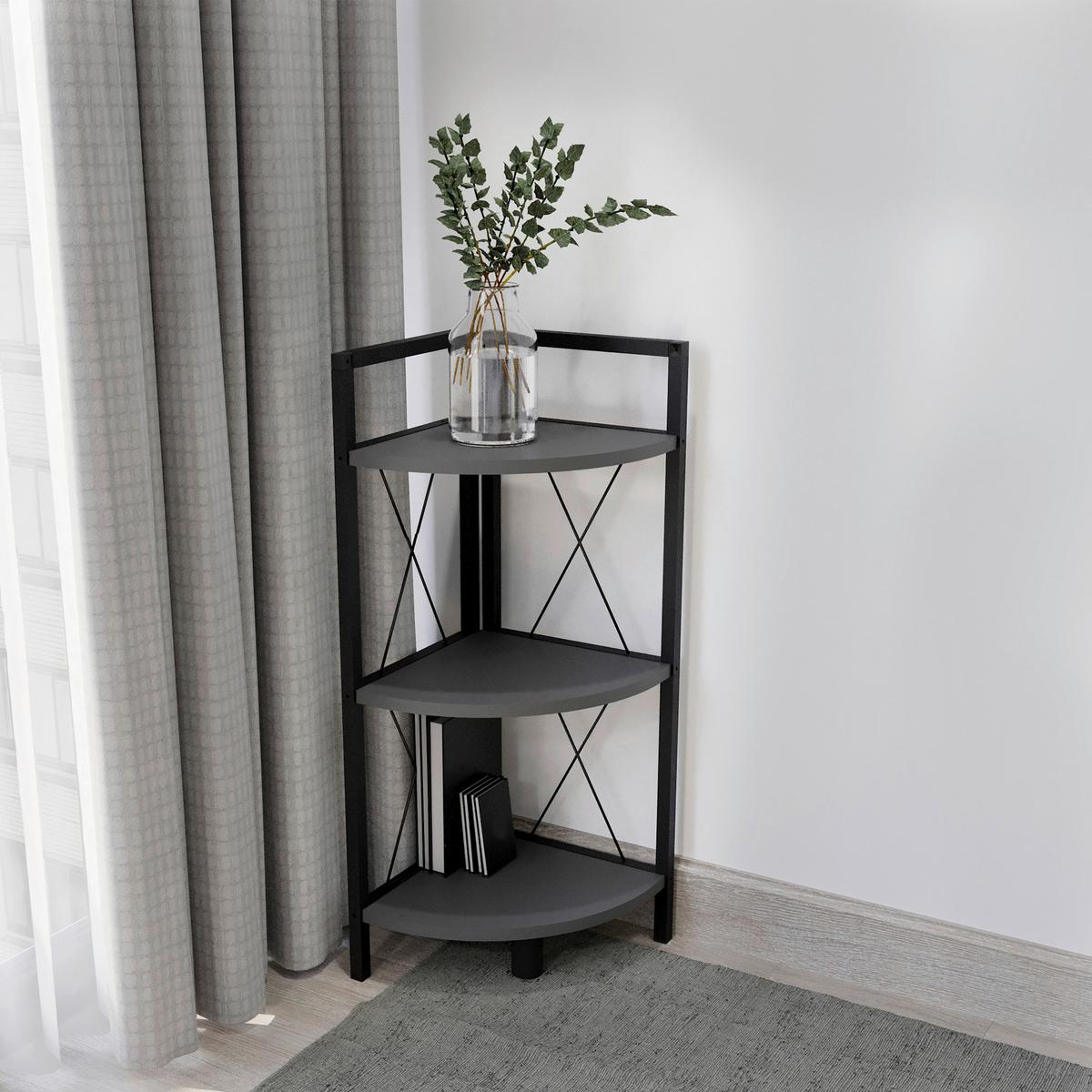 Eckregal INSASI Anthrazit ca. 34x87x34 cm - Anthrazit/Schwarz, Design, Holzwerkstoff/Metall (34/87/34cm) - MID.YOU