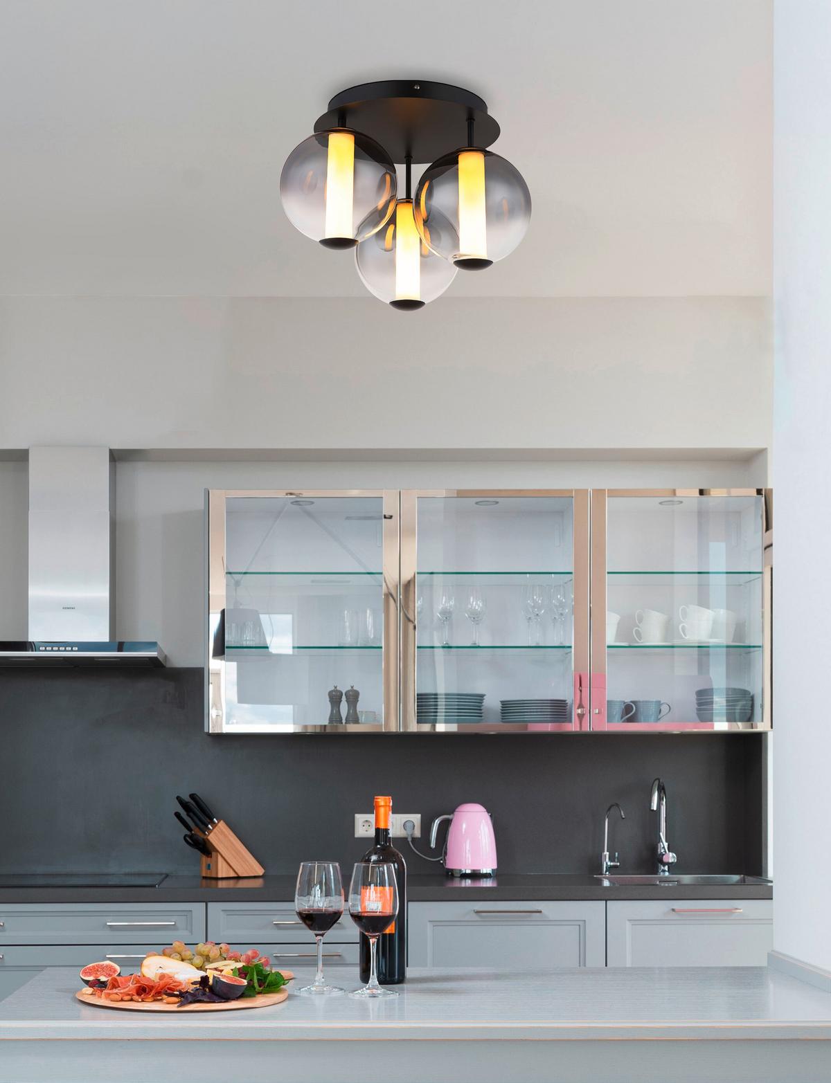 LED-DECKENLEUCHTE 15798-3D LACY - Weiss/Schwarz, Konventionell, Glas/Kunststoff (38/29,5cm) - Globo