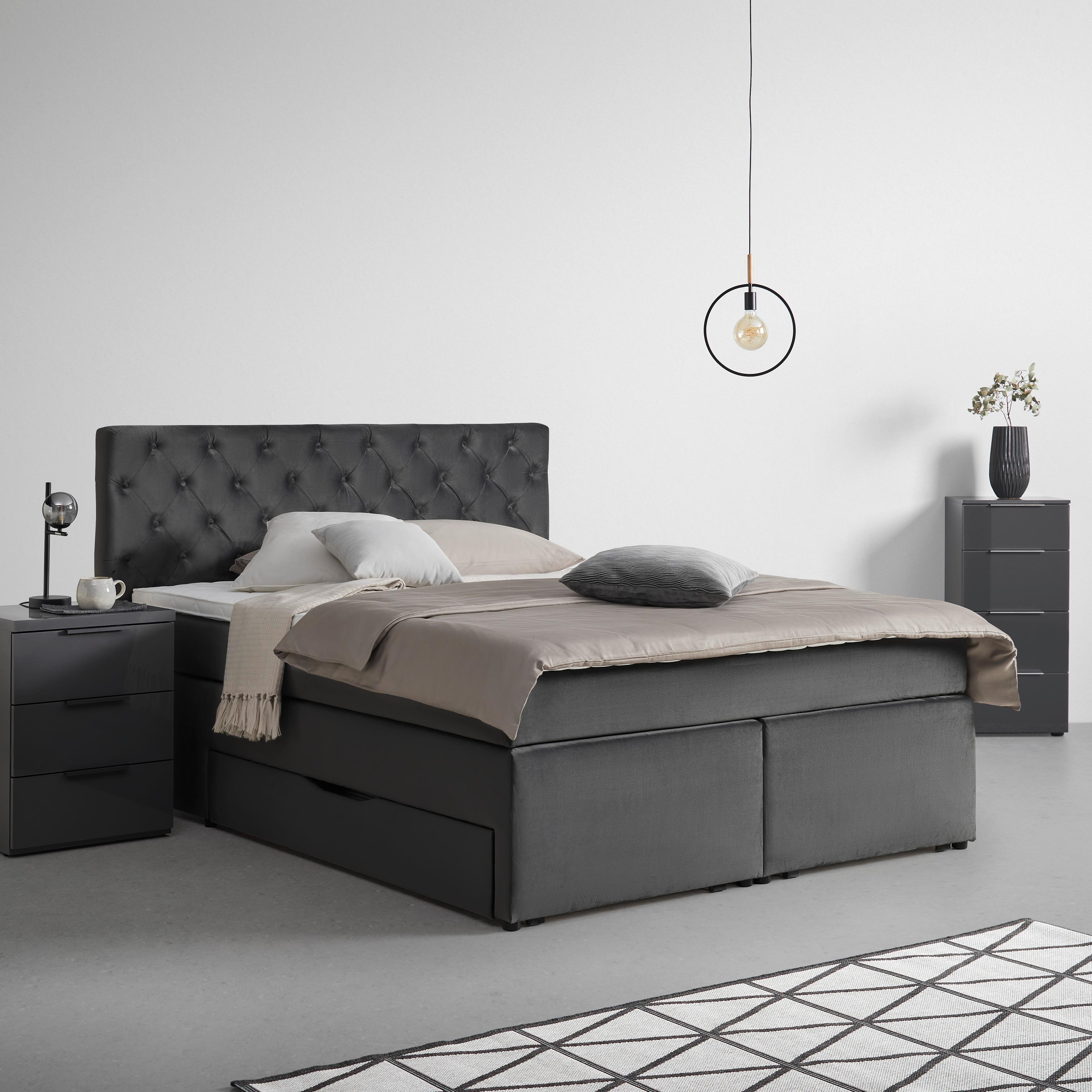 Boxspringbett Chester Anthrazit ca. 180x200cm - Anthrazit/Schwarz, Holzwerkstoff/Kunststoff (180/200cm) - Mömax