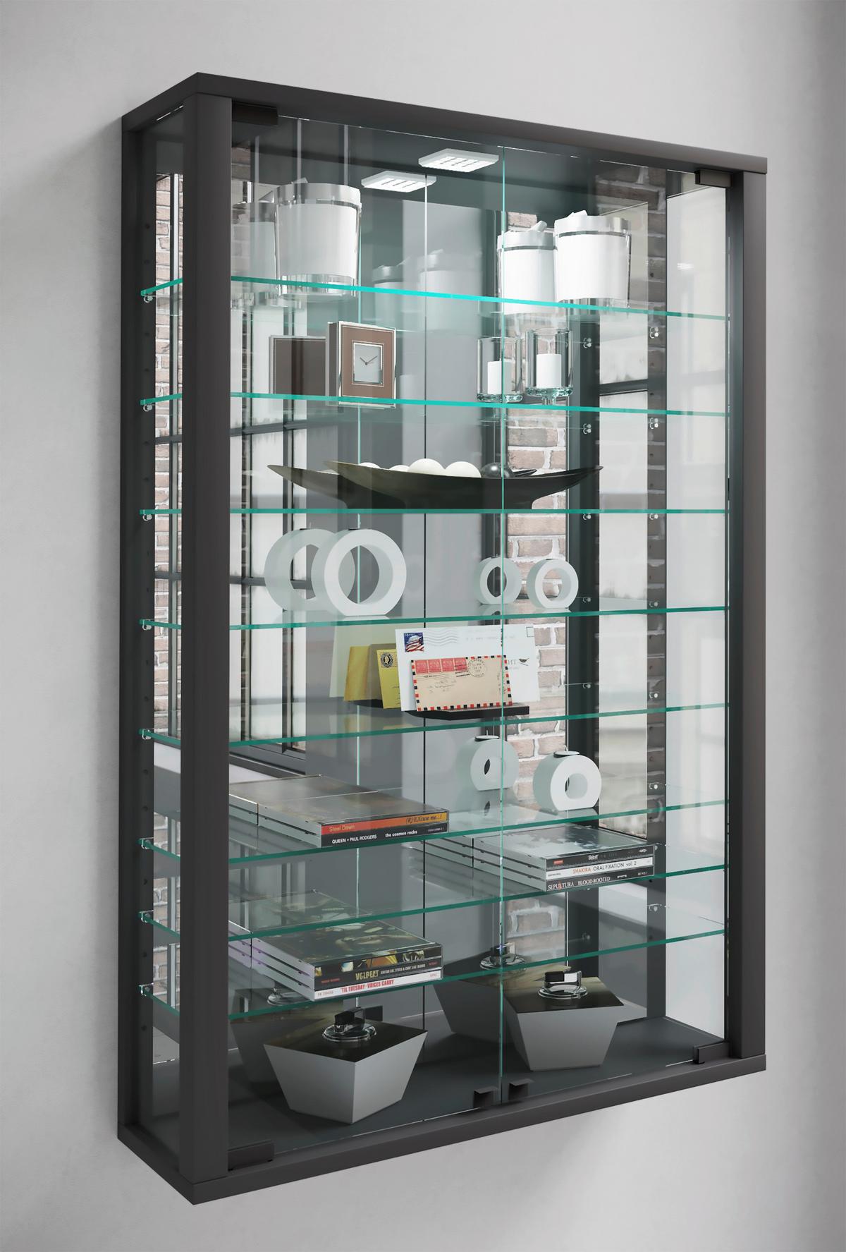 Hängevitrine Vitrosa ca. 59x91x18 cm Schwarz - Schwarz, MODERN, Glas/Holzwerkstoff (59/91,3/18cm) - MID.YOU