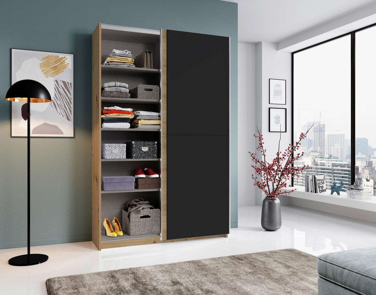 Omara Z Drsnimi Vrati Starter, Barva Hrasta, Črna - črna/barve hrasta, Basics, kovina/leseni material (125/195,5/38cm) - P & B