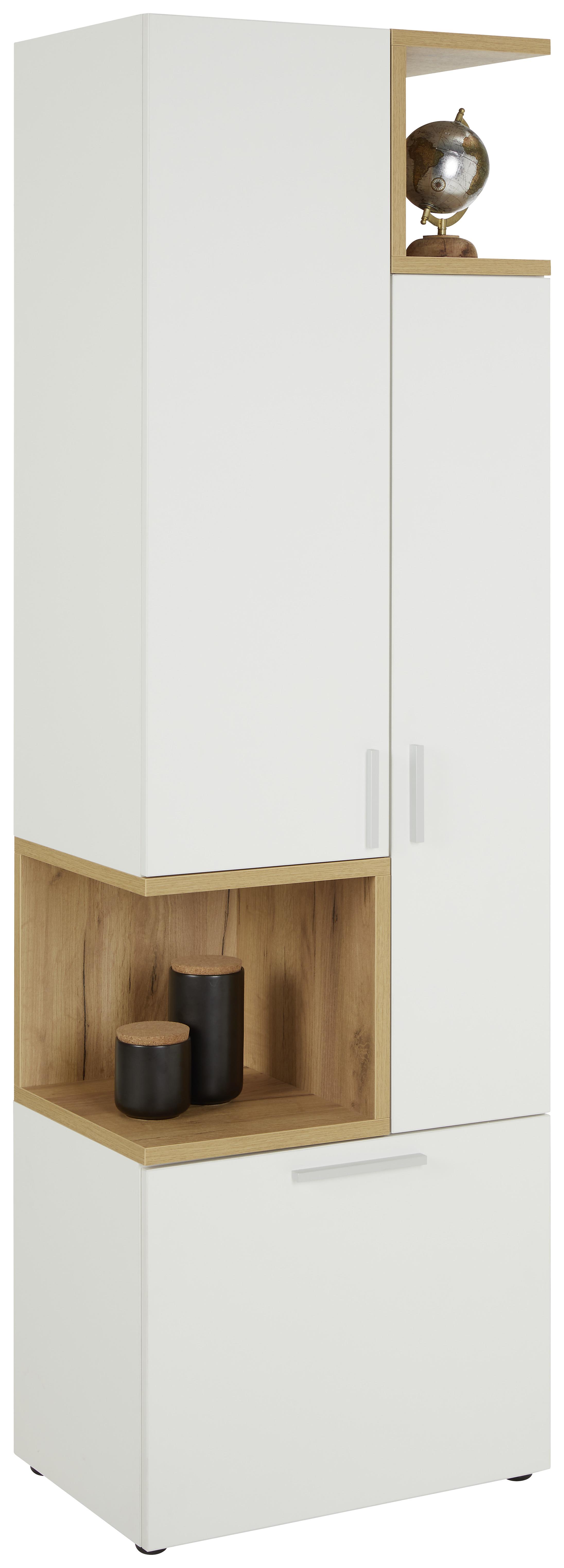 Vitrine in Weiß/Eichefarben - Eichefarben/Alufarben, MODERN, Holzwerkstoff/Kunststoff (60/195/40cm) - Modern Living
