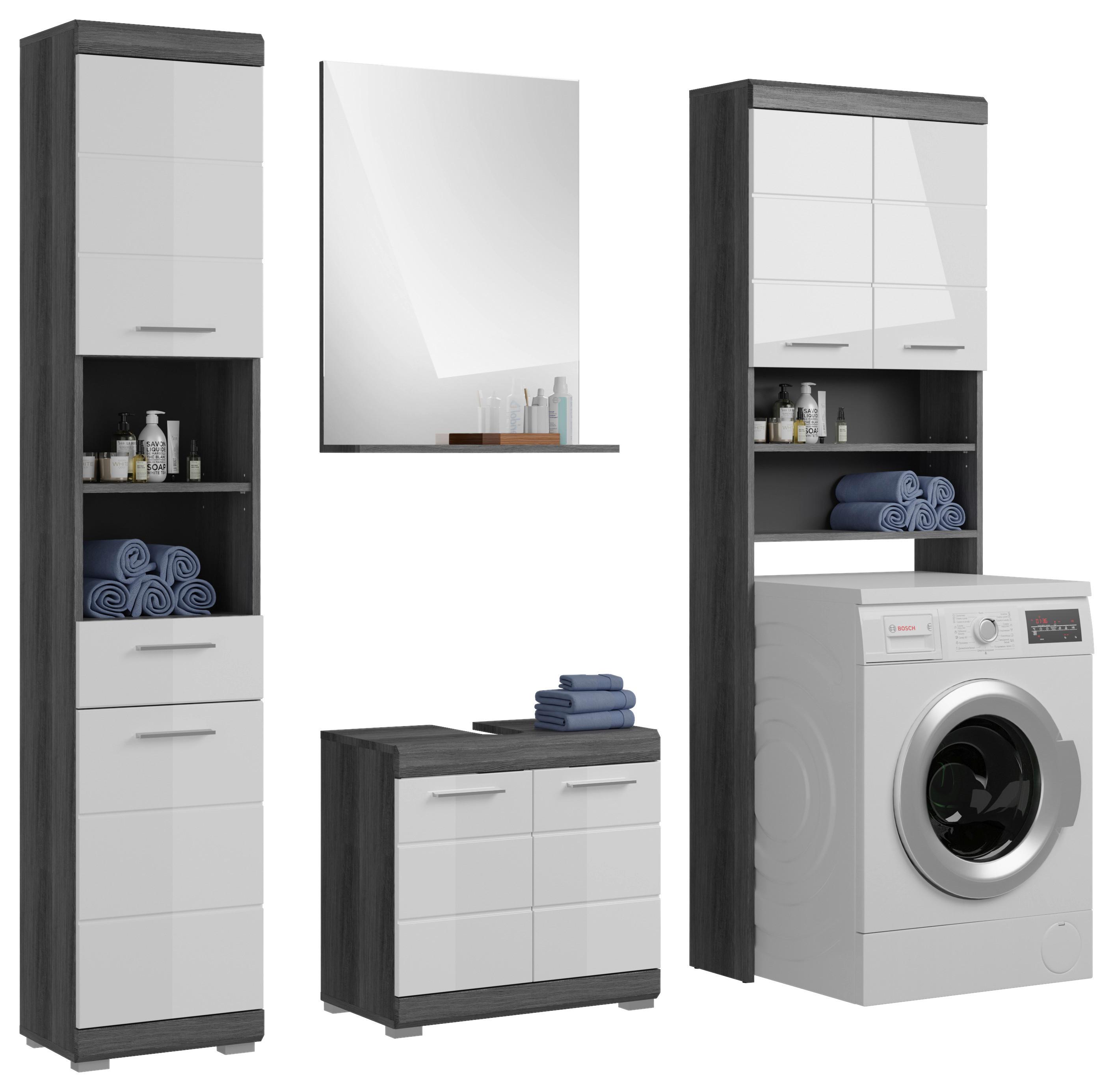 Badezimmer Scout 4-tlg. ca. 160 cm Anthrazit/Weiß - Weiß Hochglanz/Grau, MODERN, Holzwerkstoff/Kunststoff (160cm) - MID.YOU