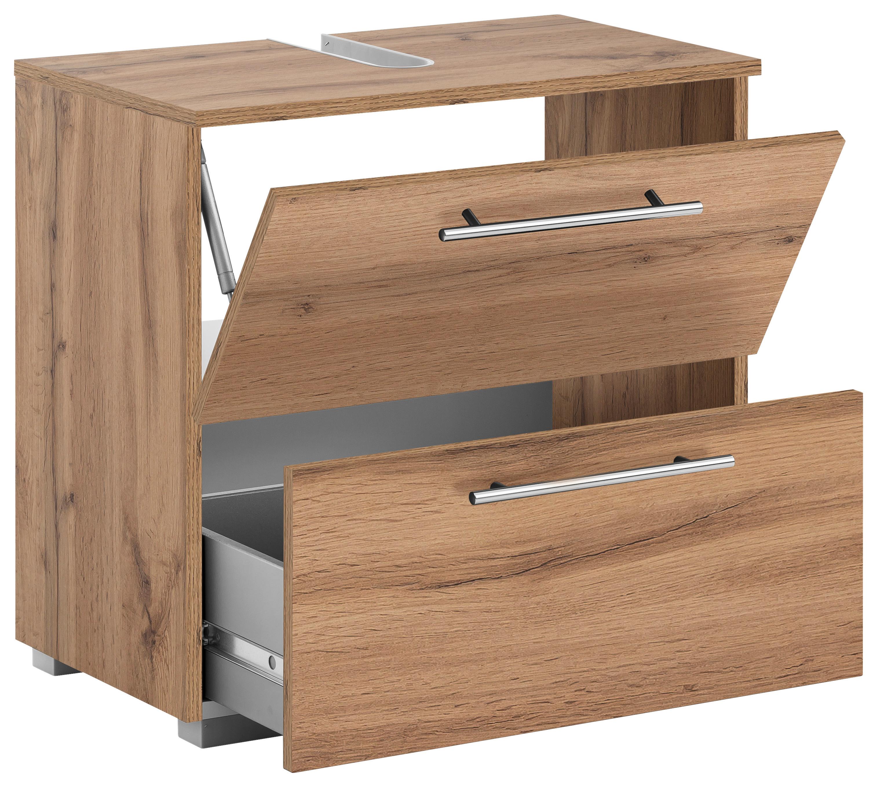 Waschbeckenunterschrank , eiche - Chromfarben/Eichefarben, KONVENTIONELL, Holzwerkstoff/Metall (60,2/59,1/35cm) - MID.YOU